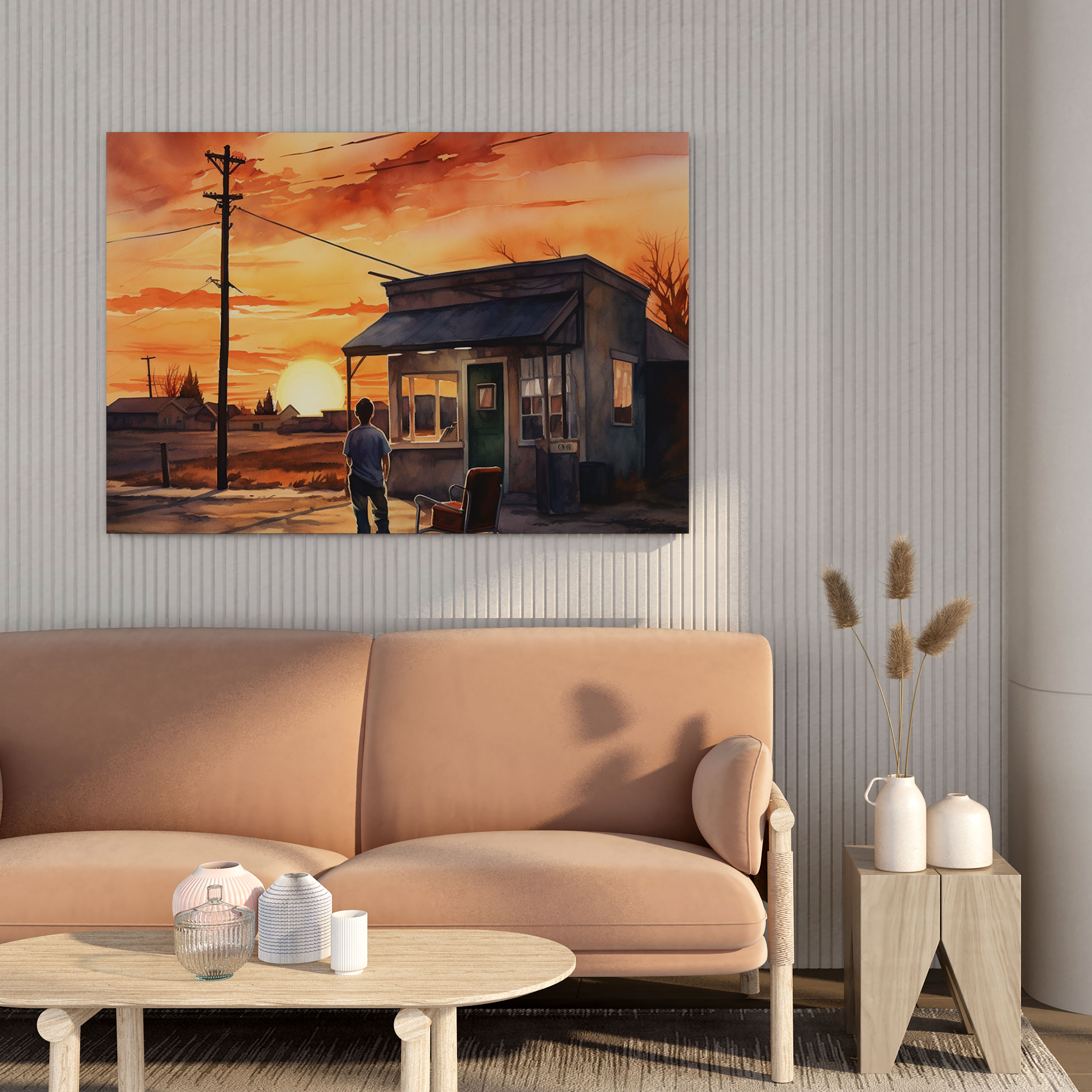 Serene Sunset Barber Watercolor Canvas Print - Barber, Canvas Print, Barber, Picturesque Sunset