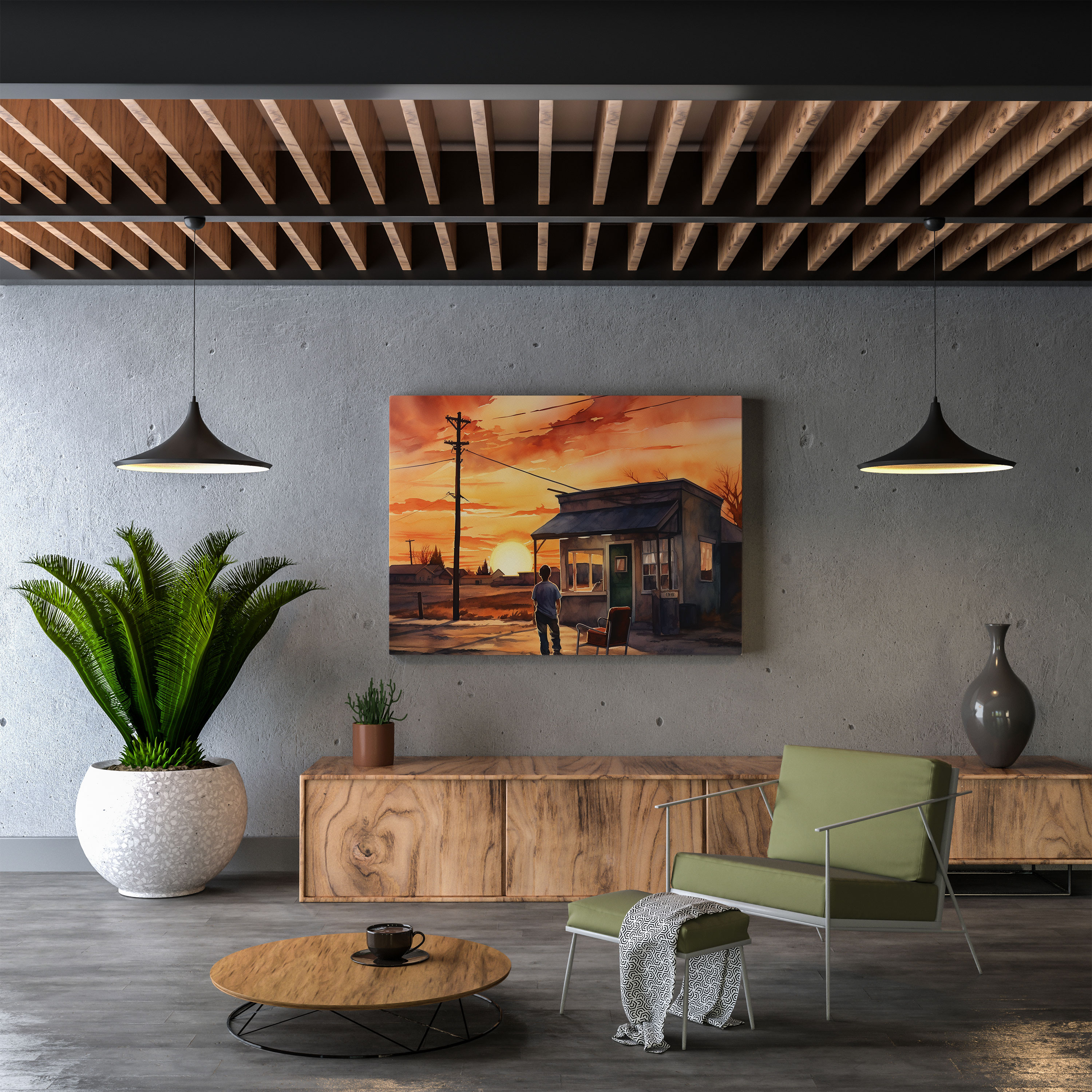 Serene Sunset Barber Watercolor Canvas Print - Barber, Canvas Print, Barber, Picturesque Sunset