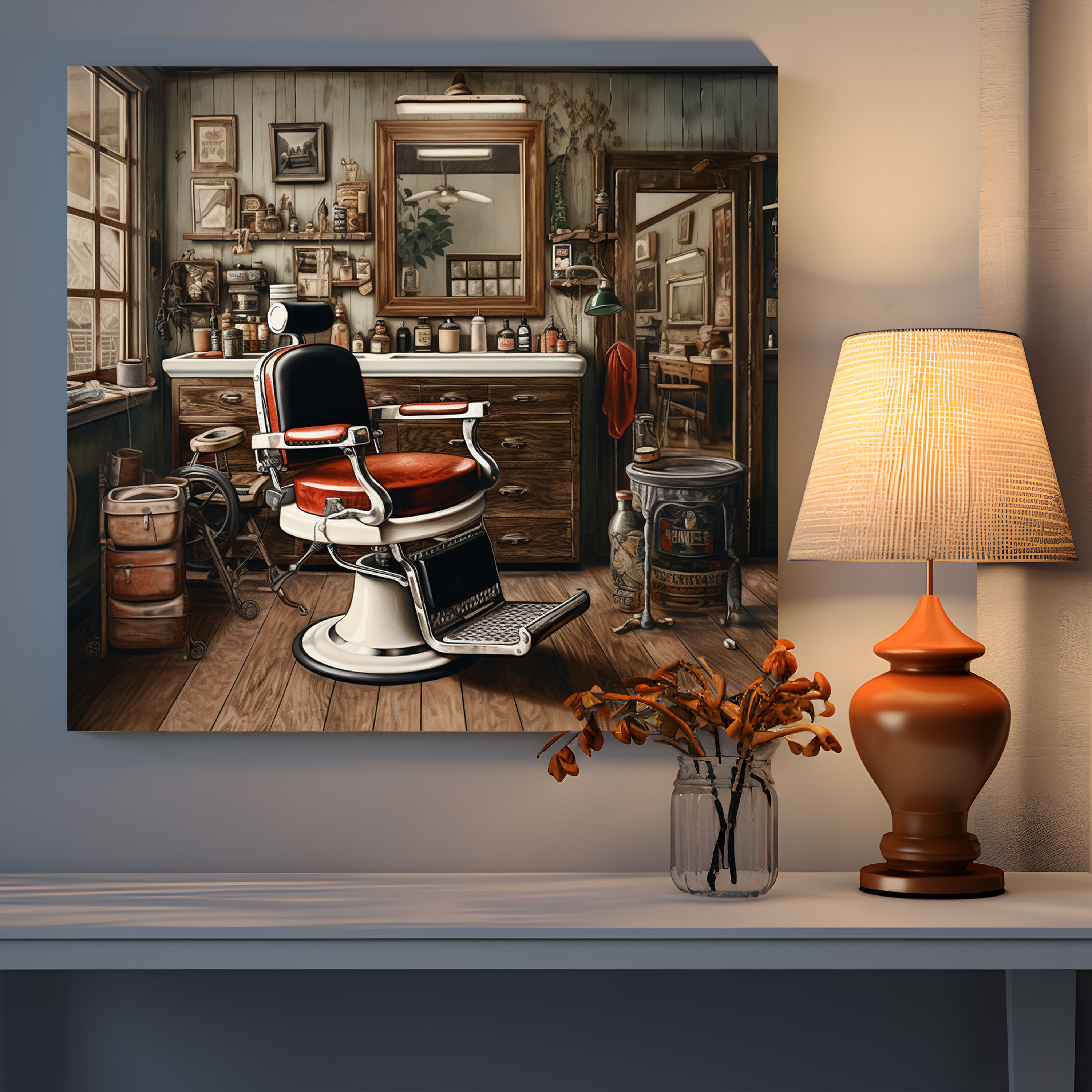 Rustic Barber Canvas Print - Barber, Rustic, Vintage Decor, Home Decoration