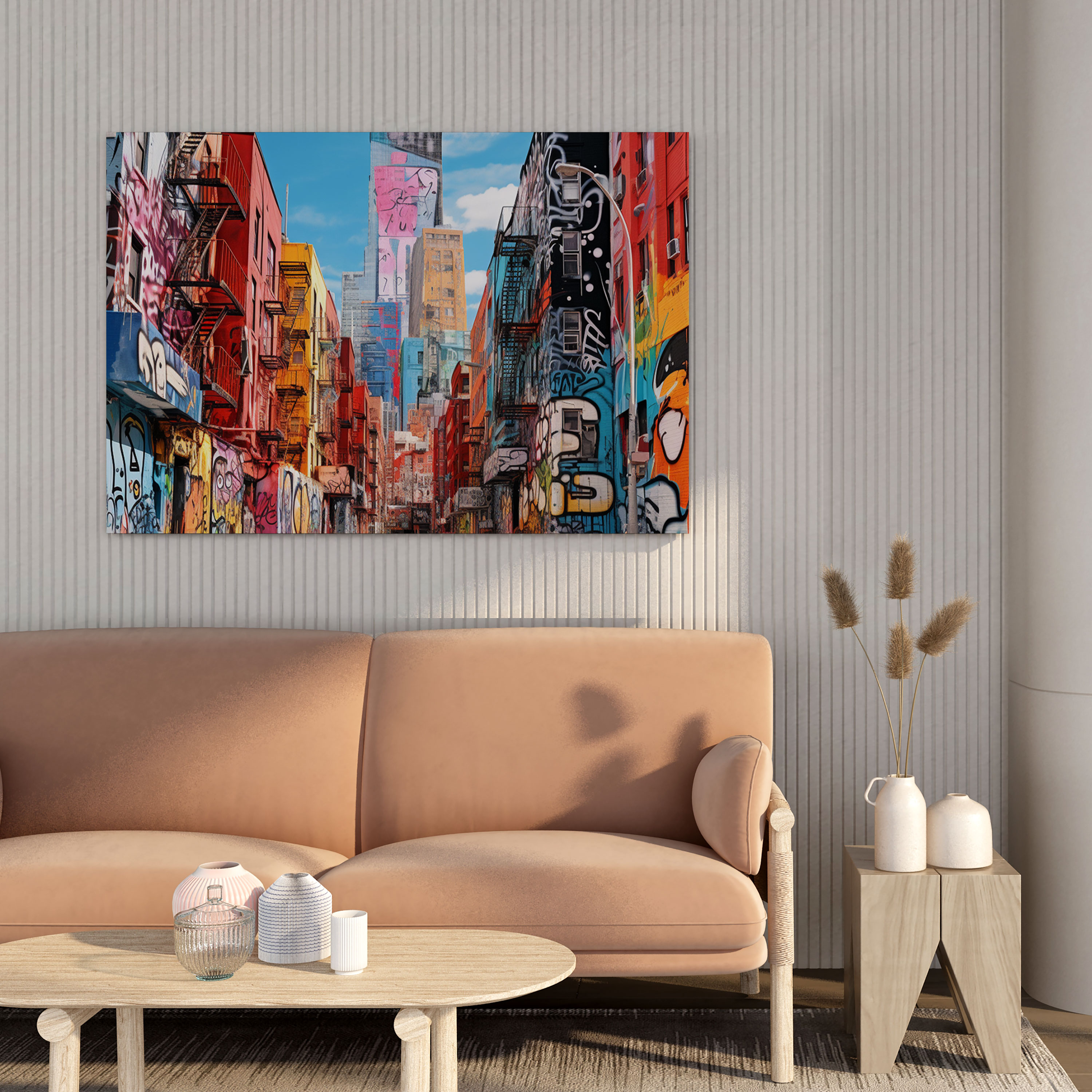 Basquiat Wall Art - Graffiti-Inspired Street Scene - Basquiat, Signature Color Palette, Canvas Print, Edgy