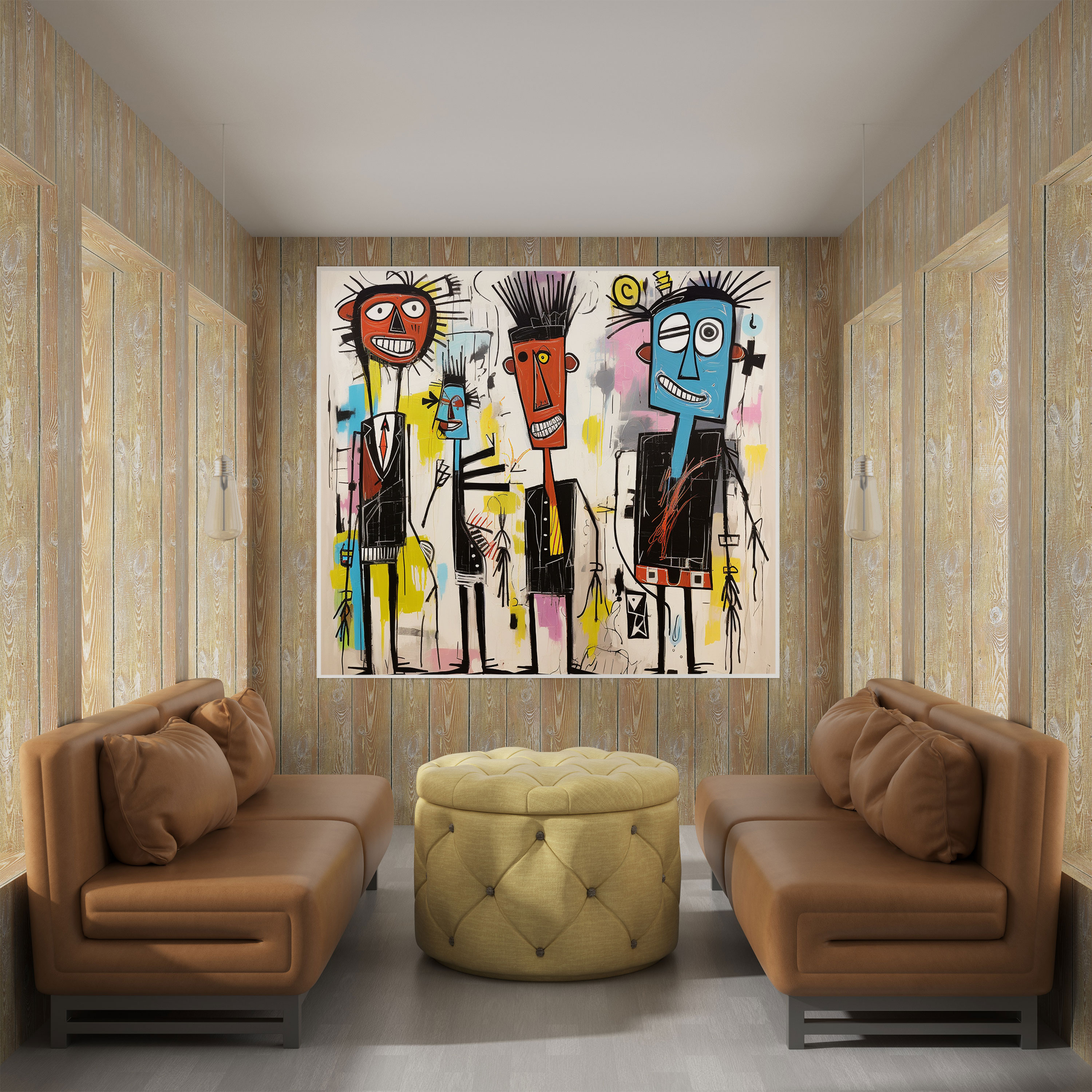 Basquiat-Inspired Canvas Wall Decoration - Basquiat, Basquiat, Canvas, Vibrant Colors