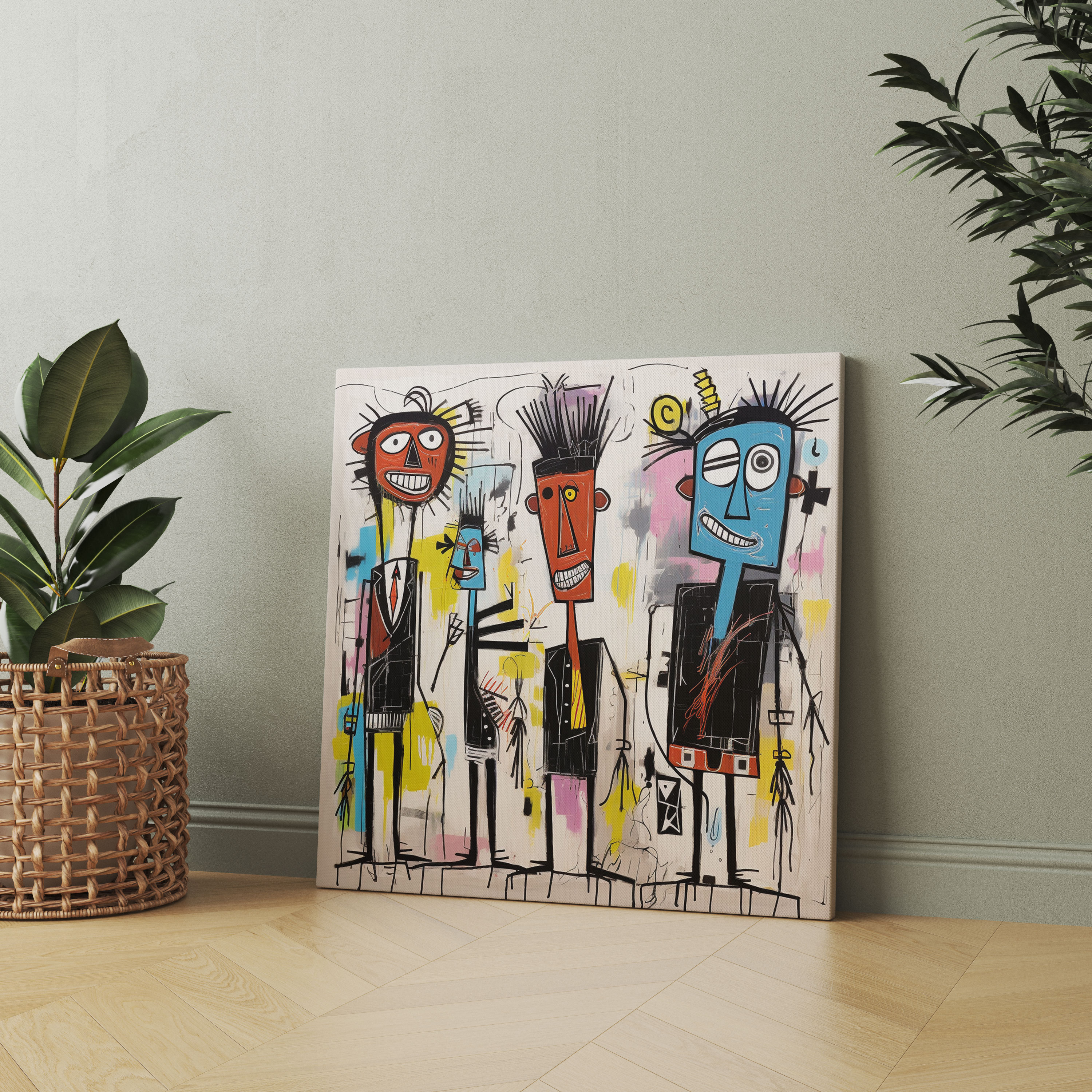 Basquiat-Inspired Canvas Wall Decoration - Basquiat, Basquiat, Canvas, Vibrant Colors
