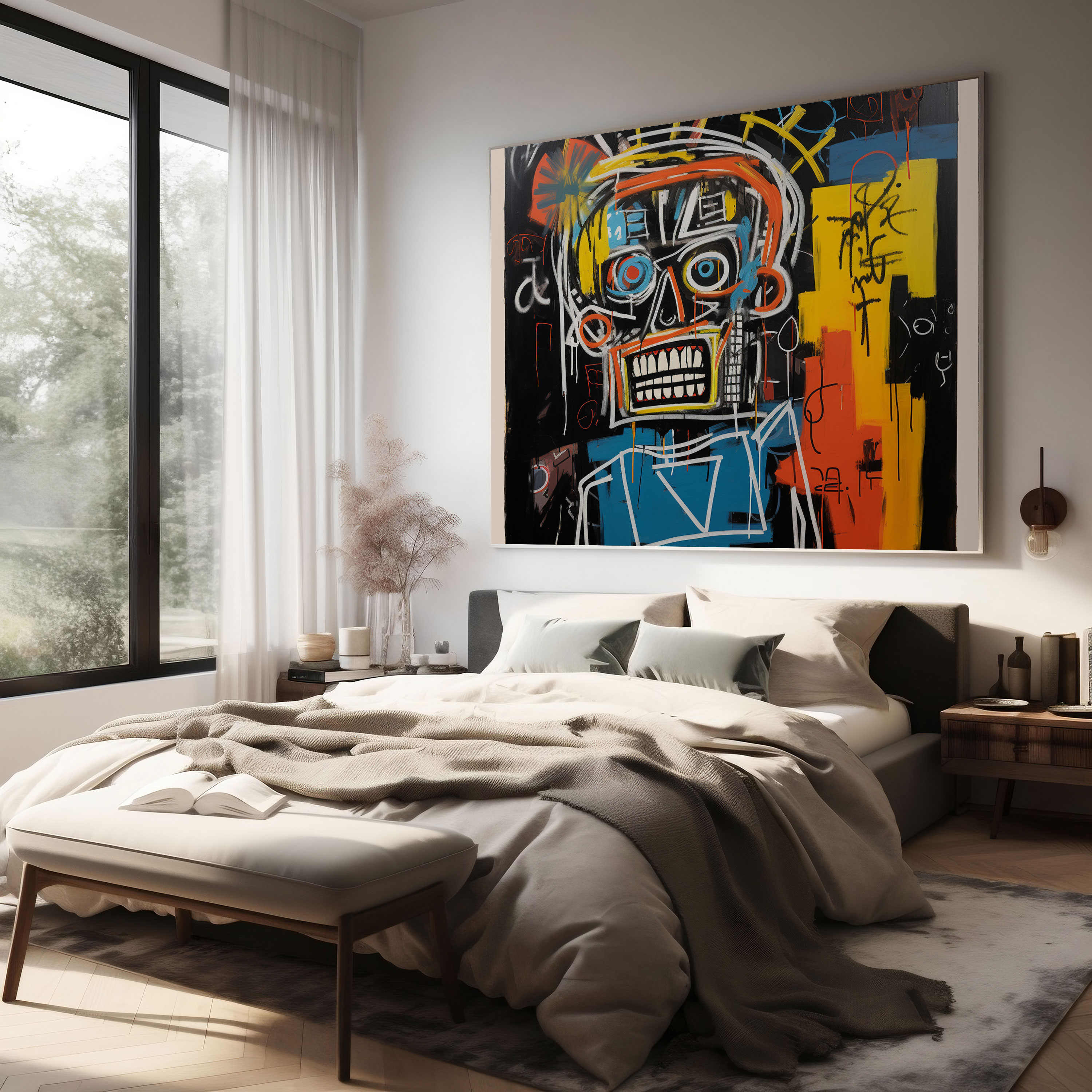 Basquiat-Inspired Canvas Wall Decoration - Basquiat, Passion, Raw Style, Intense Colors