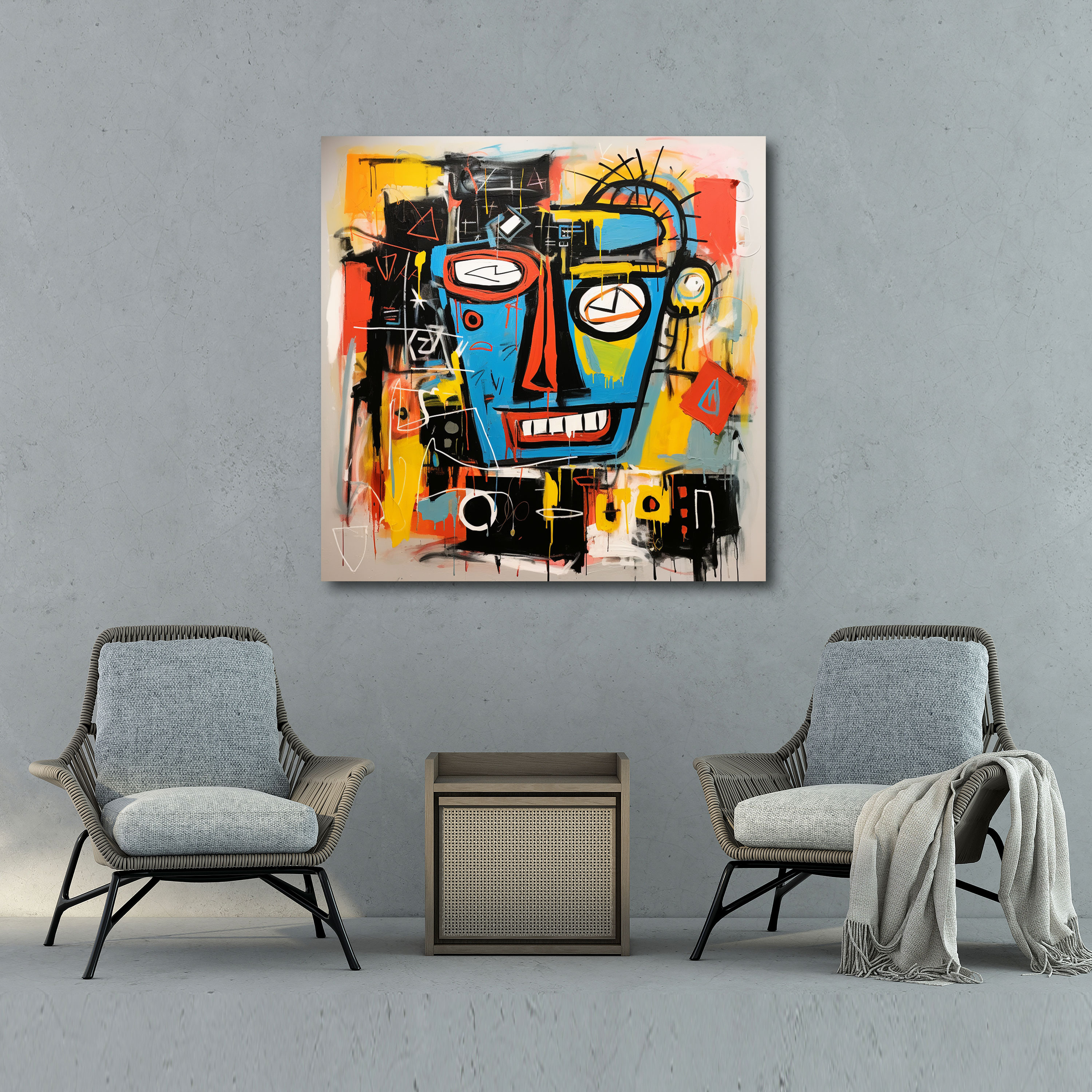 Basquiat Wall Art - Harmonious Abstraction - Basquiat, Geometric Shapes, Home Decoration, Canvas Print