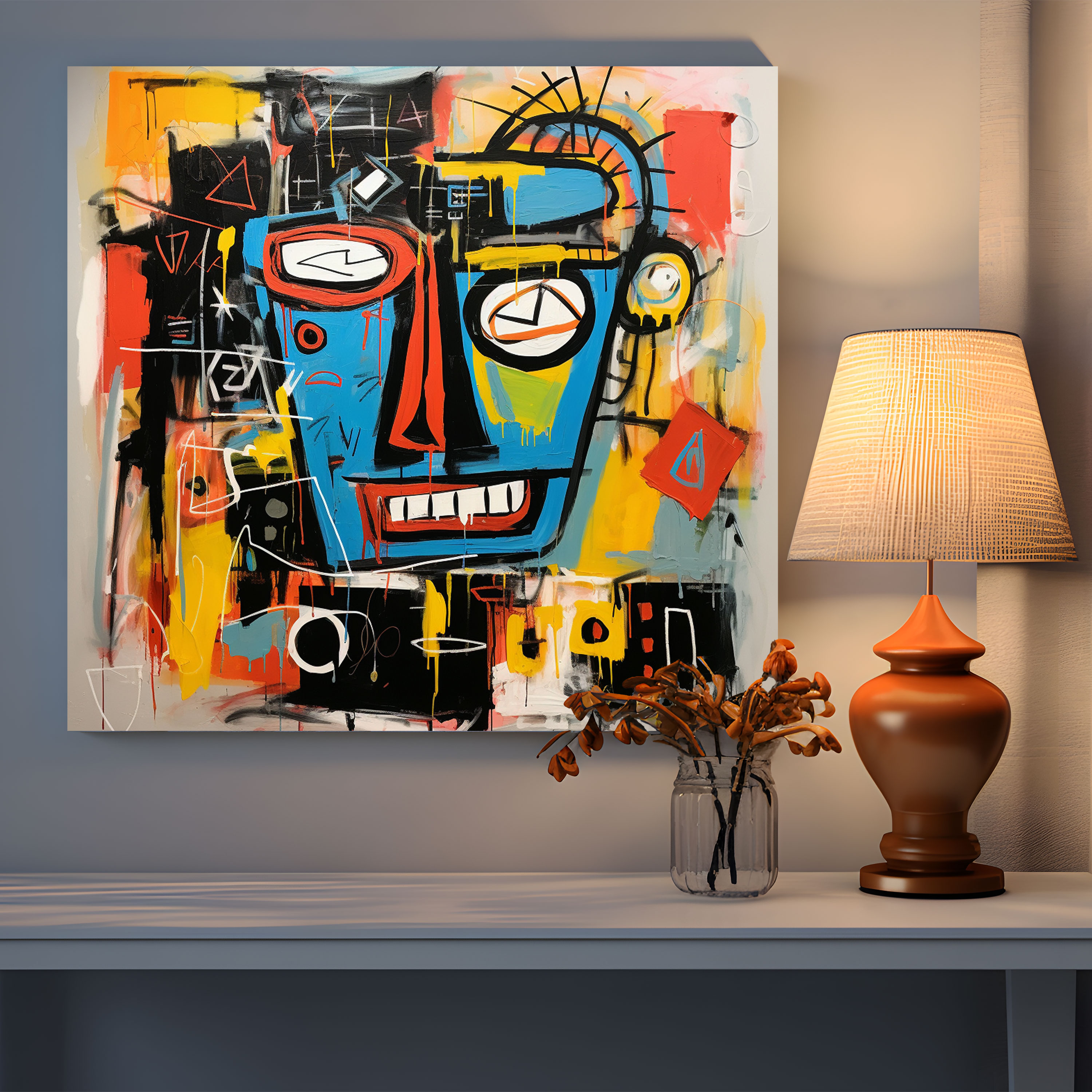 Basquiat Wall Art - Harmonious Abstraction - Basquiat, Geometric Shapes, Home Decoration, Canvas Print