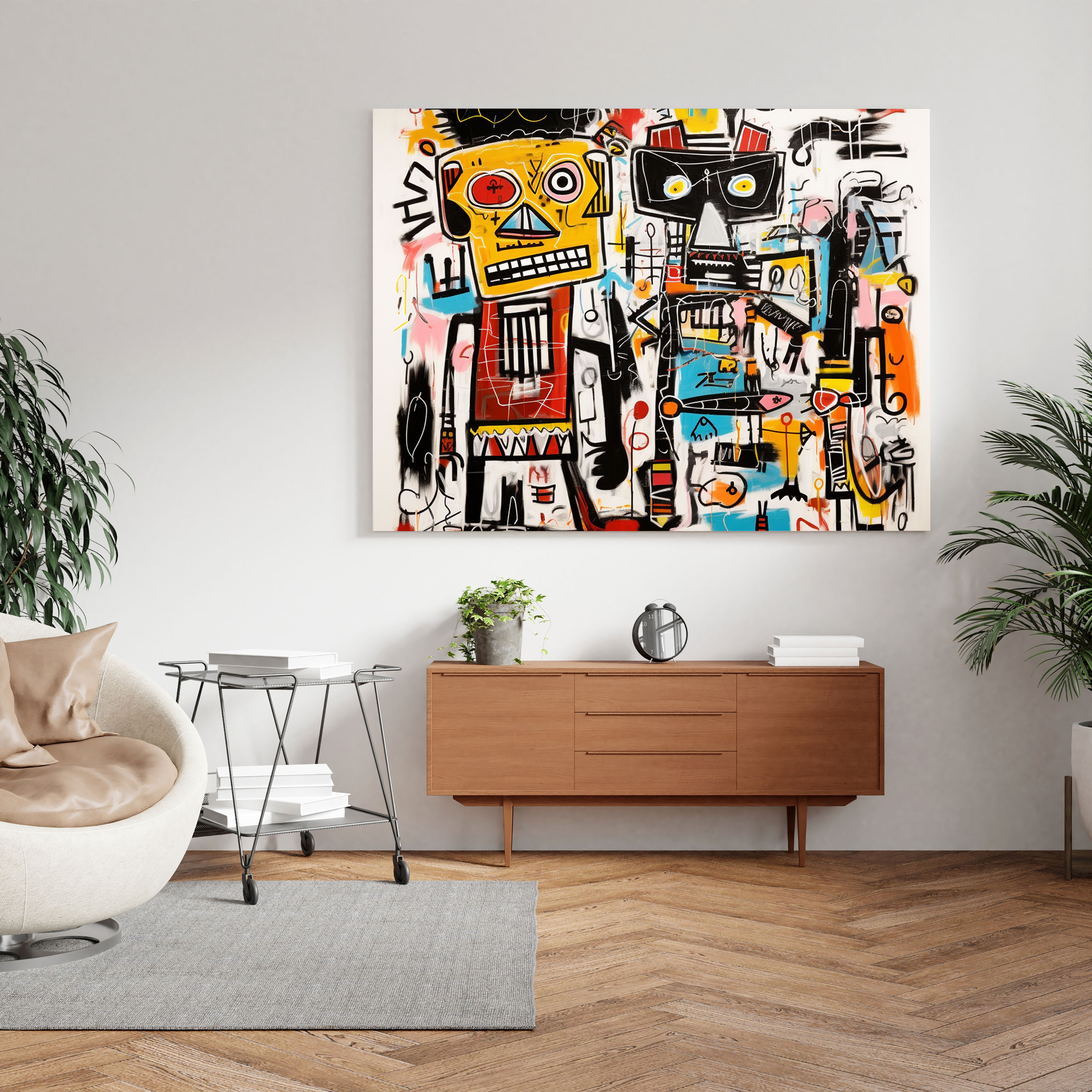 Basquiat Duvar Dekorasyonu - Oyunbaz Çizimler - Basquiat Ev Dekorasyonu Eğlenceli İllüstrasyonlar Çizim Sanatı