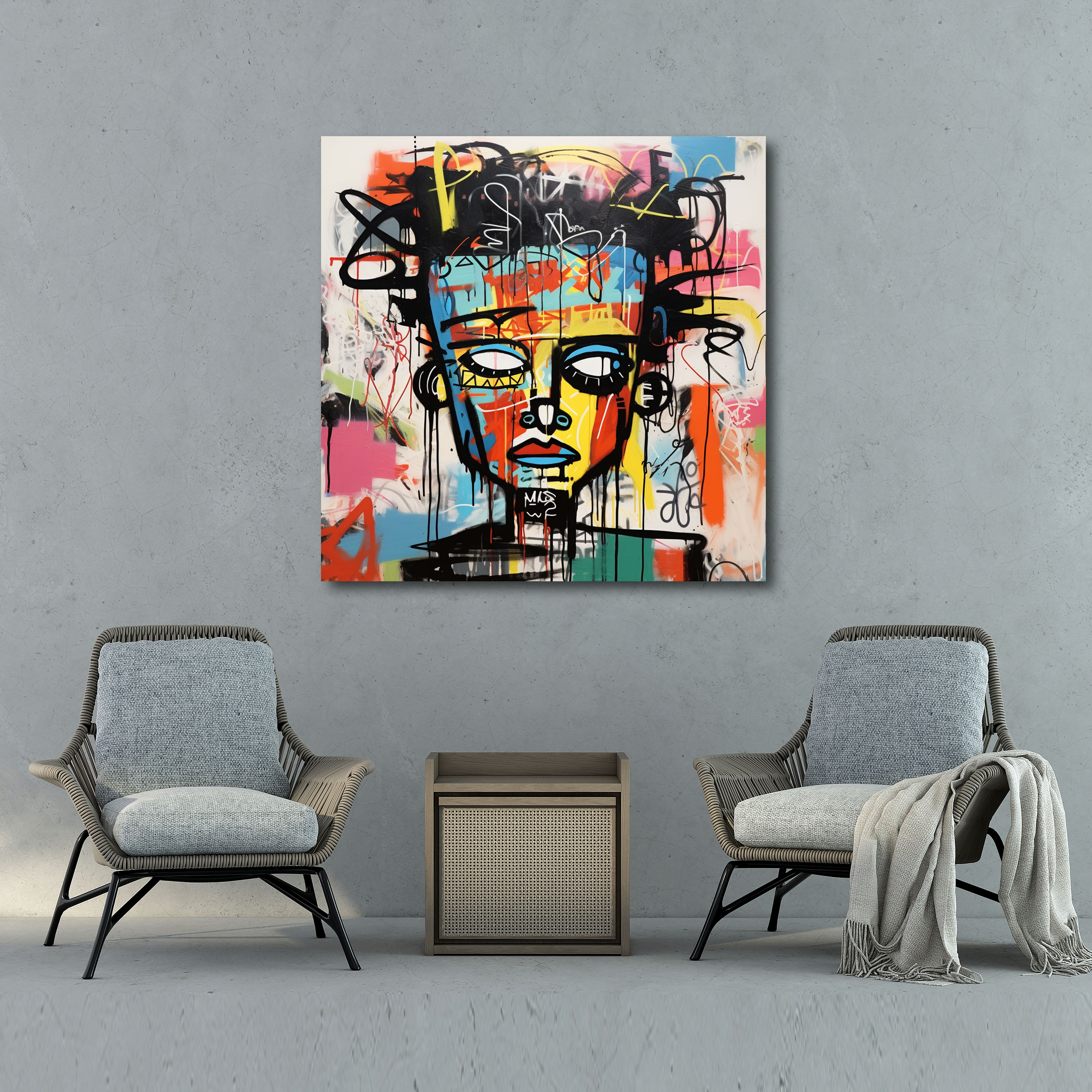 Basquiat Abstract Wall Art - Basquiat, Bold Lines, Vibrant Splashes Of Color, Abstract Expressionism