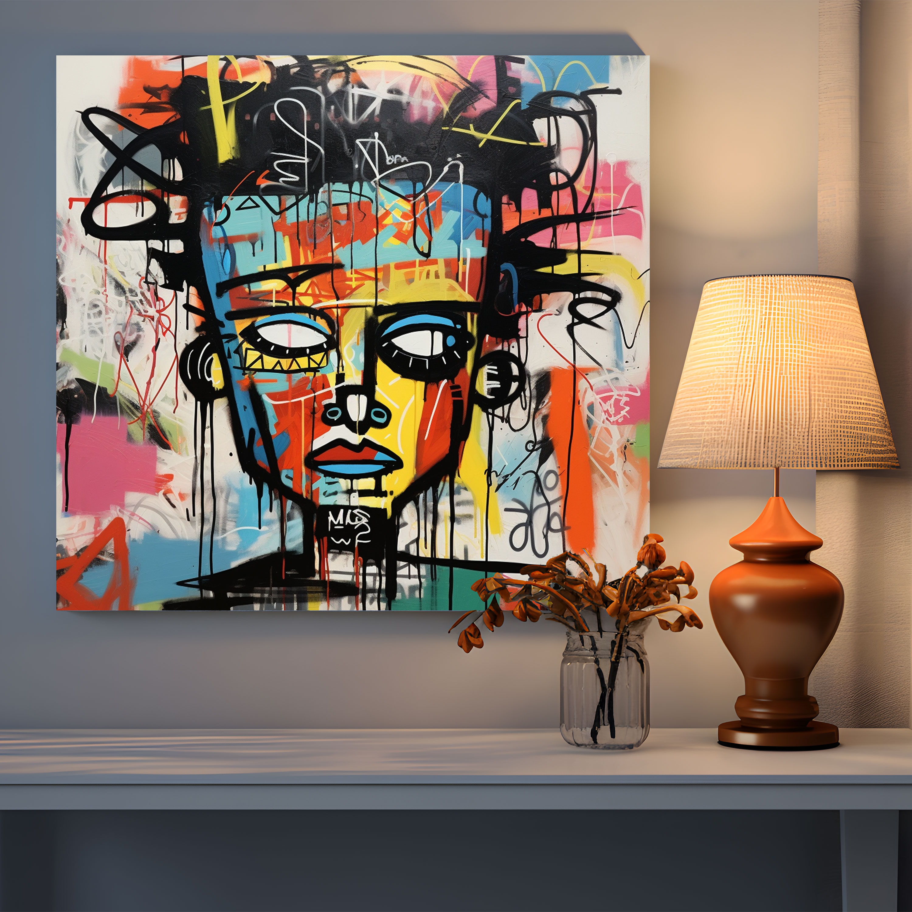 Basquiat Abstract Wall Art - Basquiat, Bold Lines, Vibrant Splashes Of Color, Abstract Expressionism