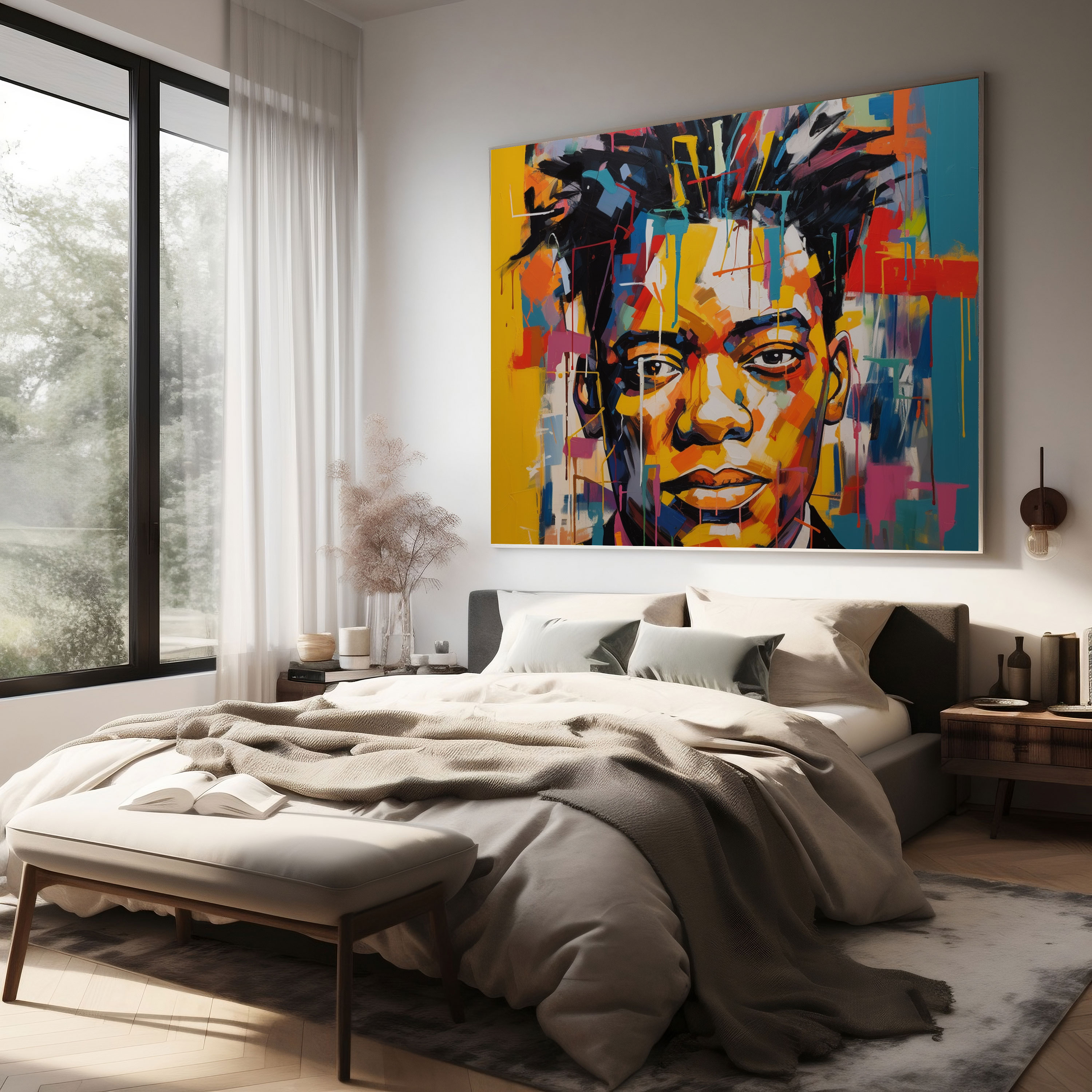 Basquiat Canvas Print - Vibrant Acrylic Portrait Of Jean-Michel Basquiat - Basquiat, Canvas Print, Canvas, Home Decoration