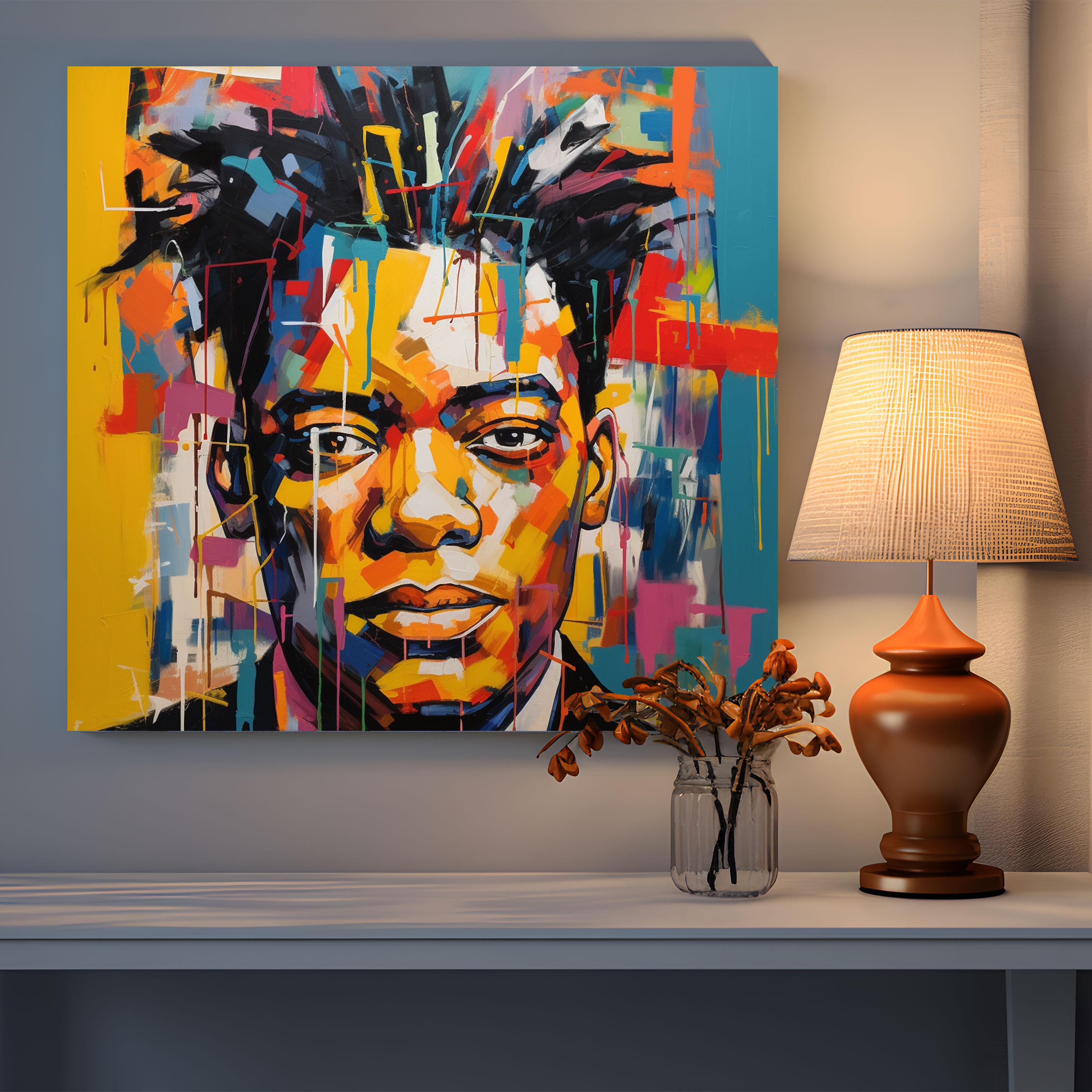 Basquiat Canvas Print - Vibrant Acrylic Portrait Of Jean-Michel Basquiat - Basquiat, Canvas Print, Canvas, Home Decoration