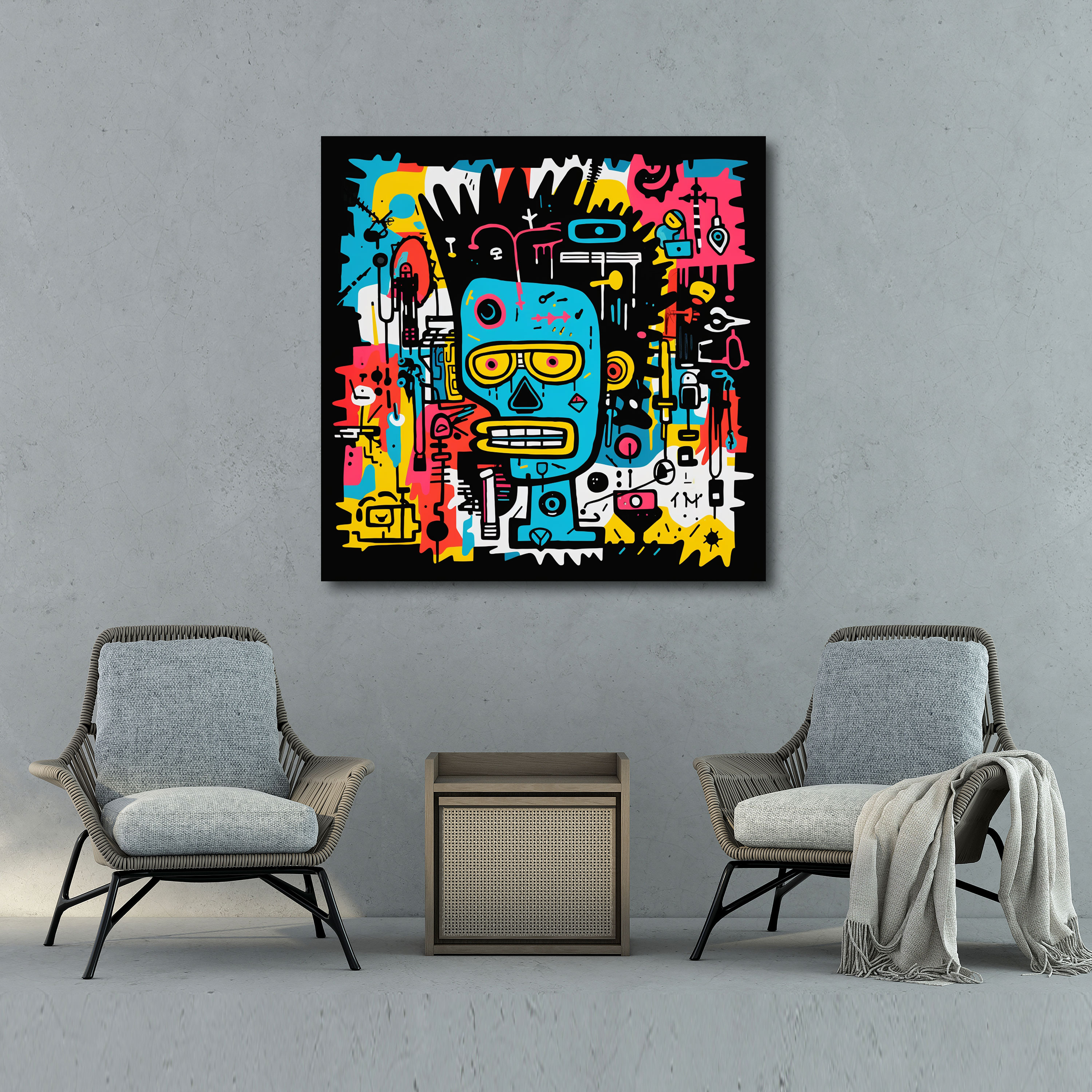 Basquiat Wall Art - Pop Art-Inspired Illustration With Iconic Characters - Basquiat, Canvas Print, Basquiat, Wall Decoration
