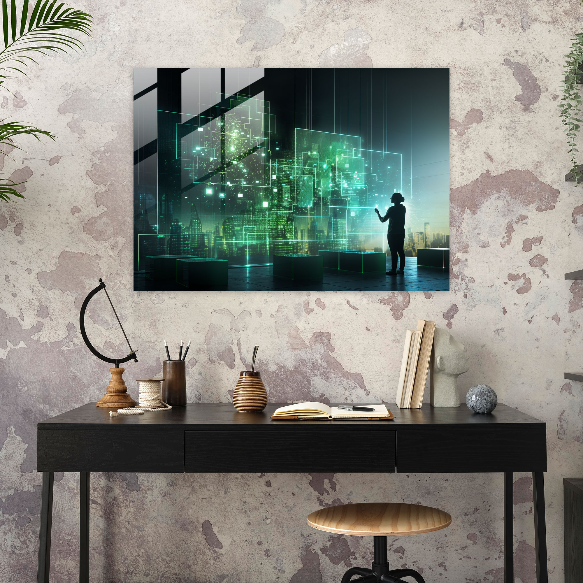 Blockchain Glass Wall Art - Blockchain, Data Streams, Glass Art, Landscape