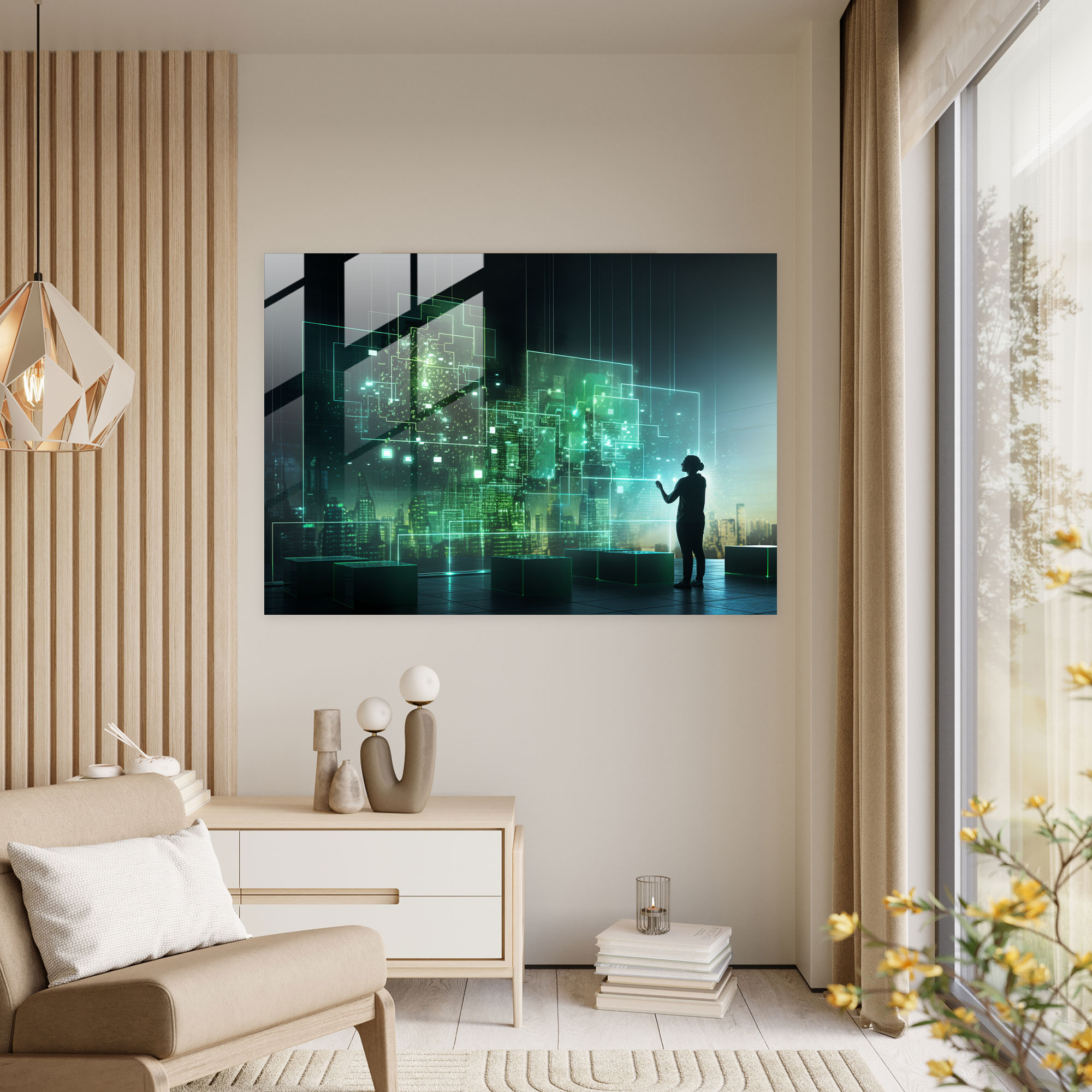 Blockchain Glass Wall Art - Blockchain, Data Streams, Glass Art, Landscape