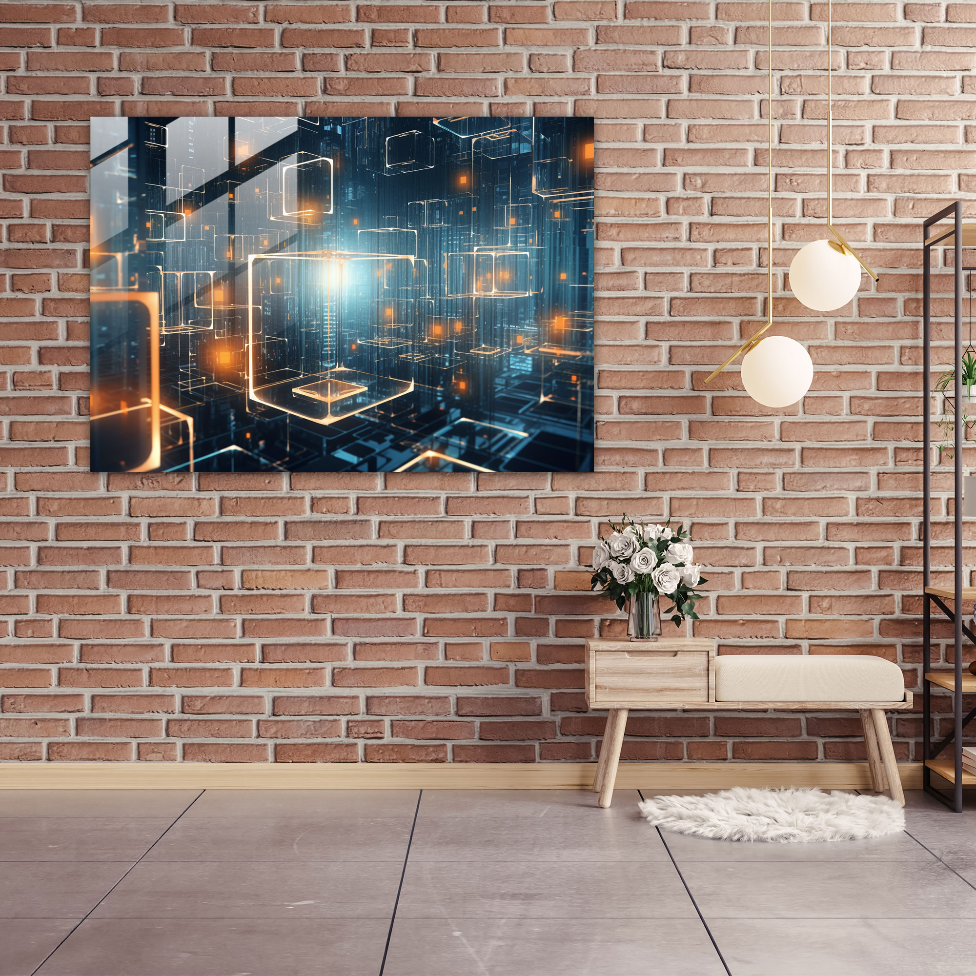 Blockchain Glass Wall Art - Blockchain, Technology, Future, Portrayal