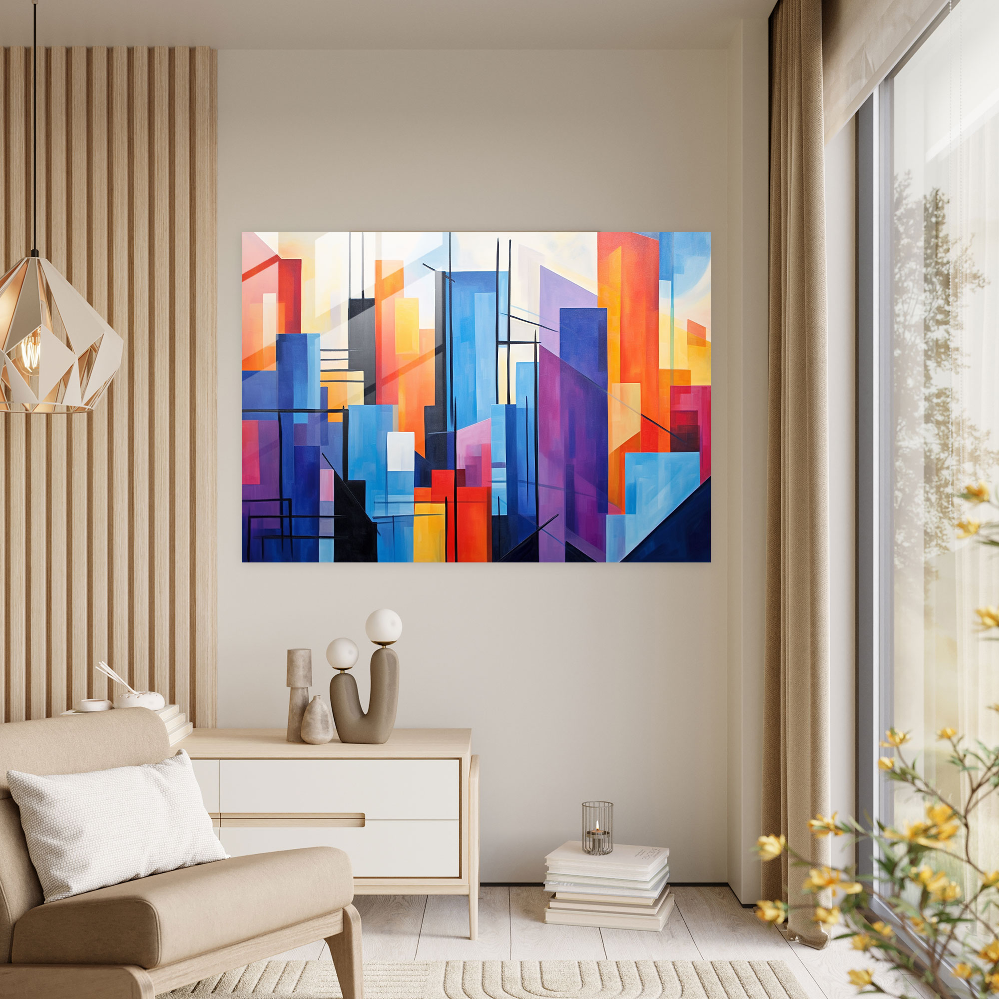 Blockchain Cam Tablo - Modern Sanat Geometrik Şekiller