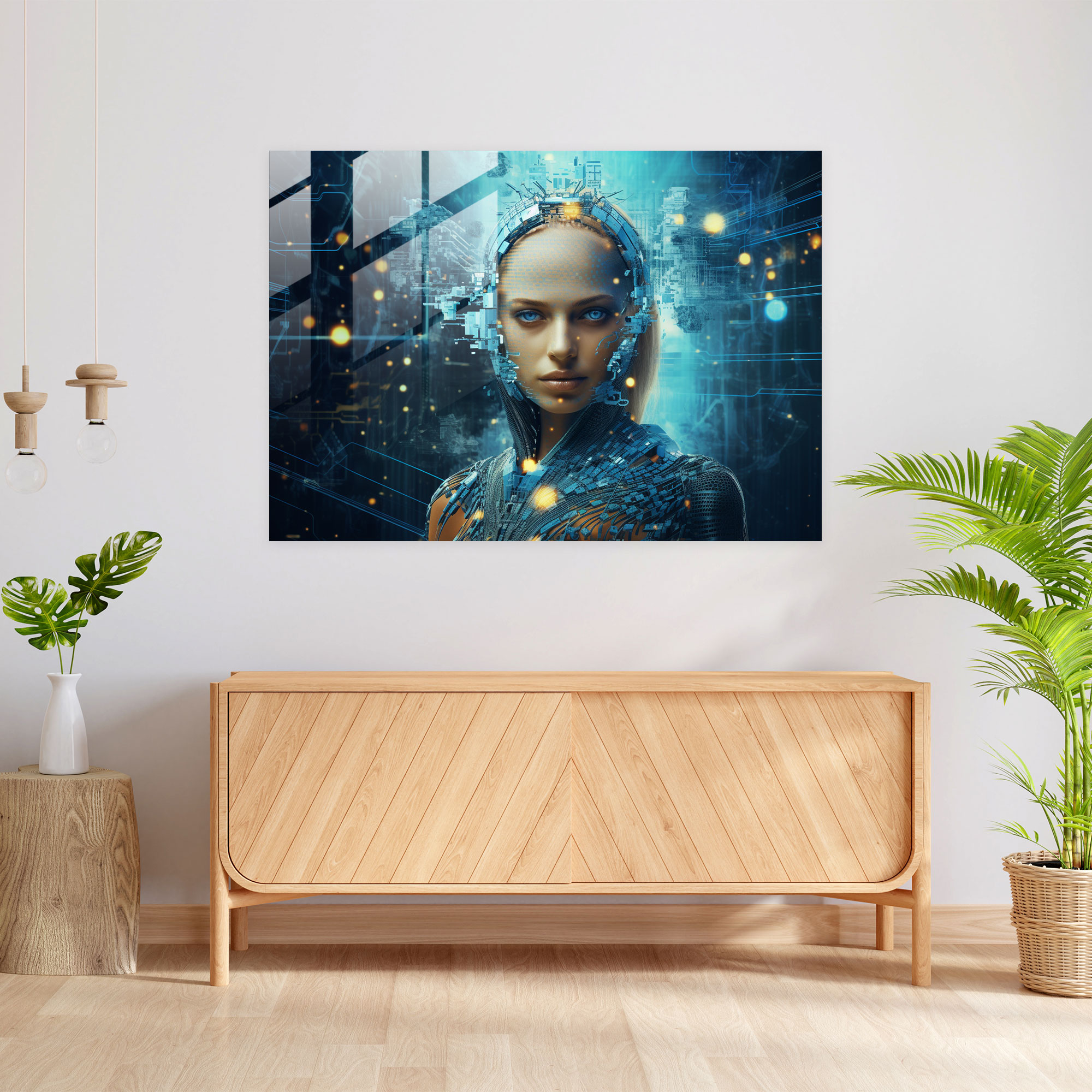 Blockchain Cam Tablo Sanatı - Blockchain Duvar Dekorasyonu Gelecek Teknoloji Unsurları Cam Baskı