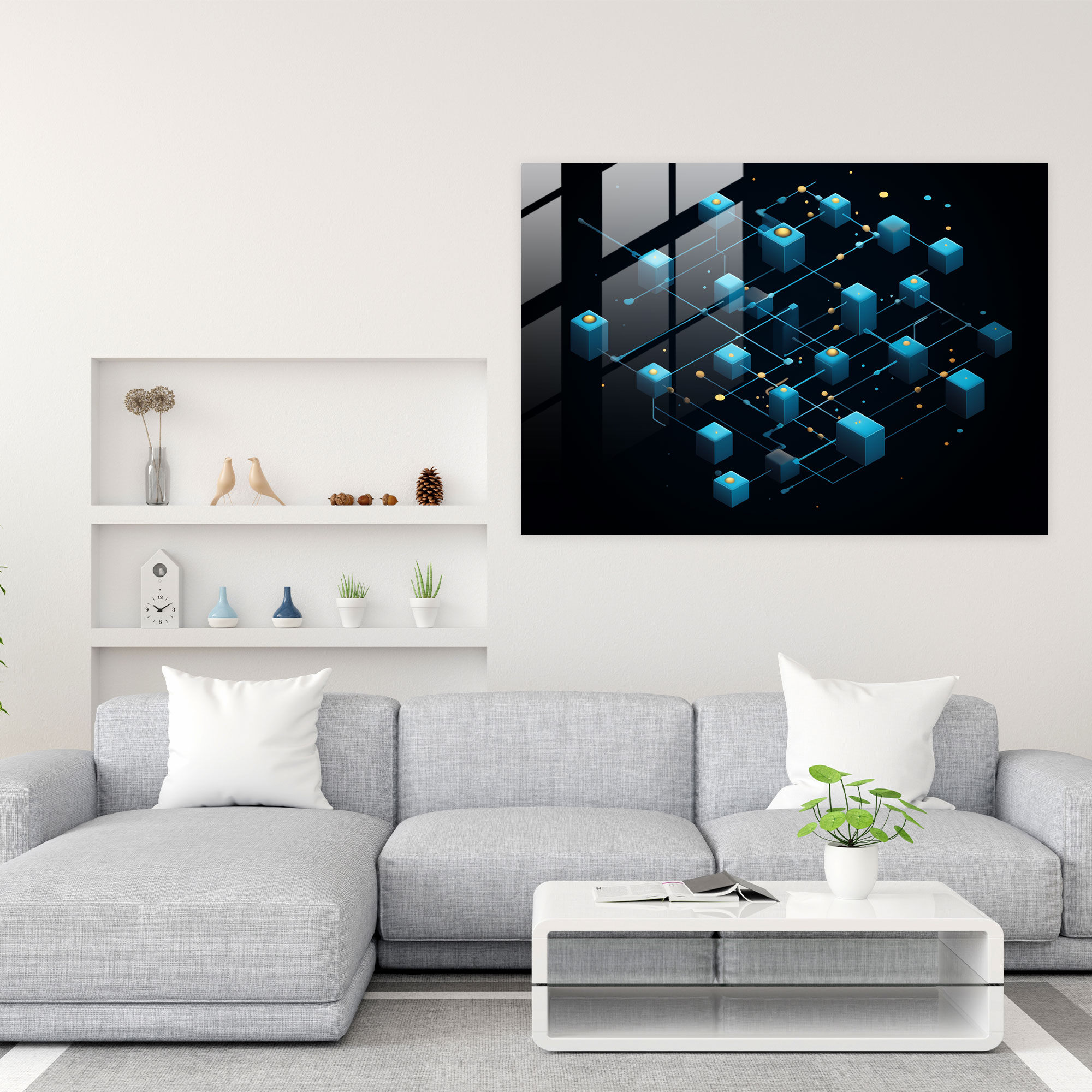 Blockchain Cam Sanatı - Blokzincir Cam Duvar Sanatı Minimalist İllüstrasyon