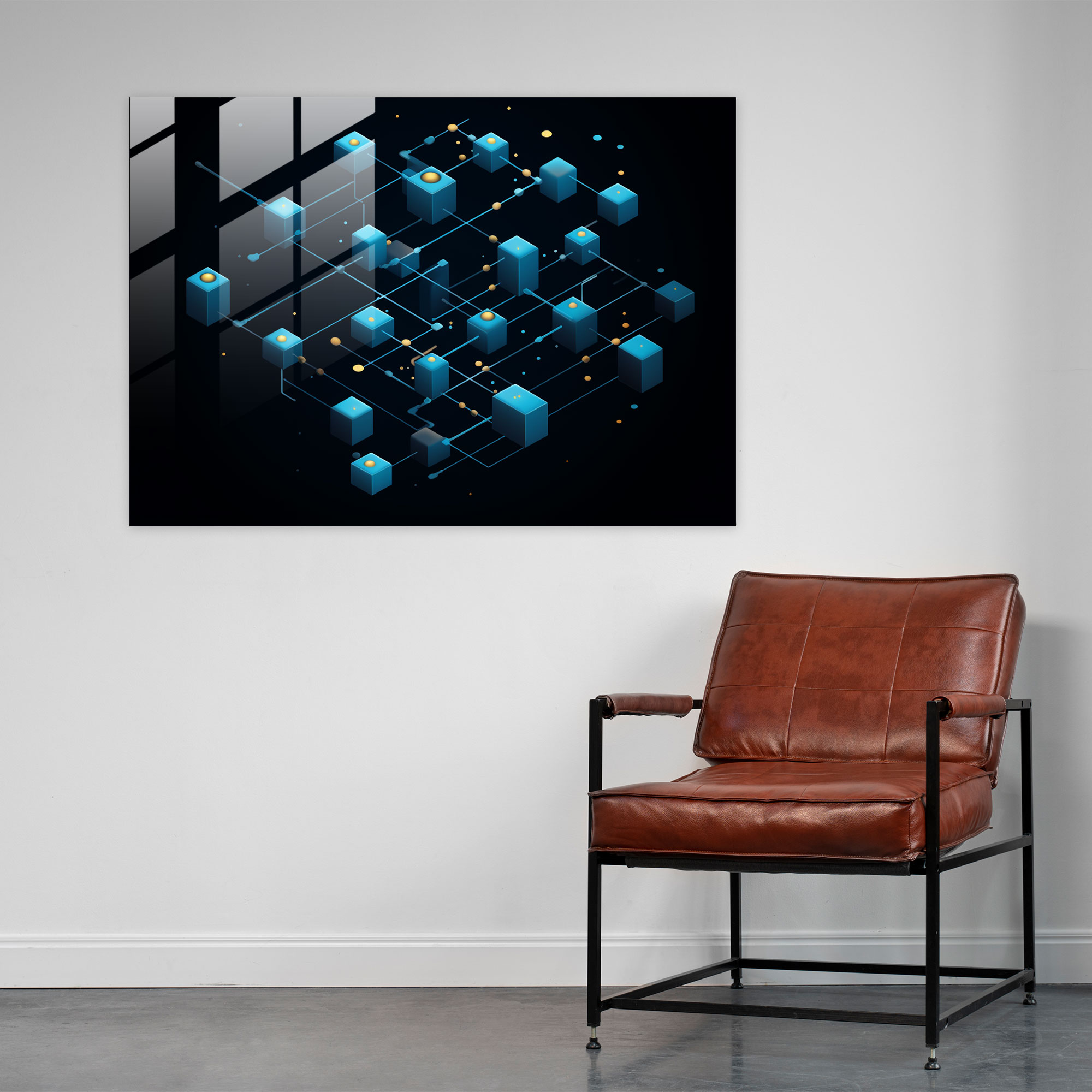 Blockchain Cam Sanatı - Blokzincir Cam Duvar Sanatı Minimalist İllüstrasyon