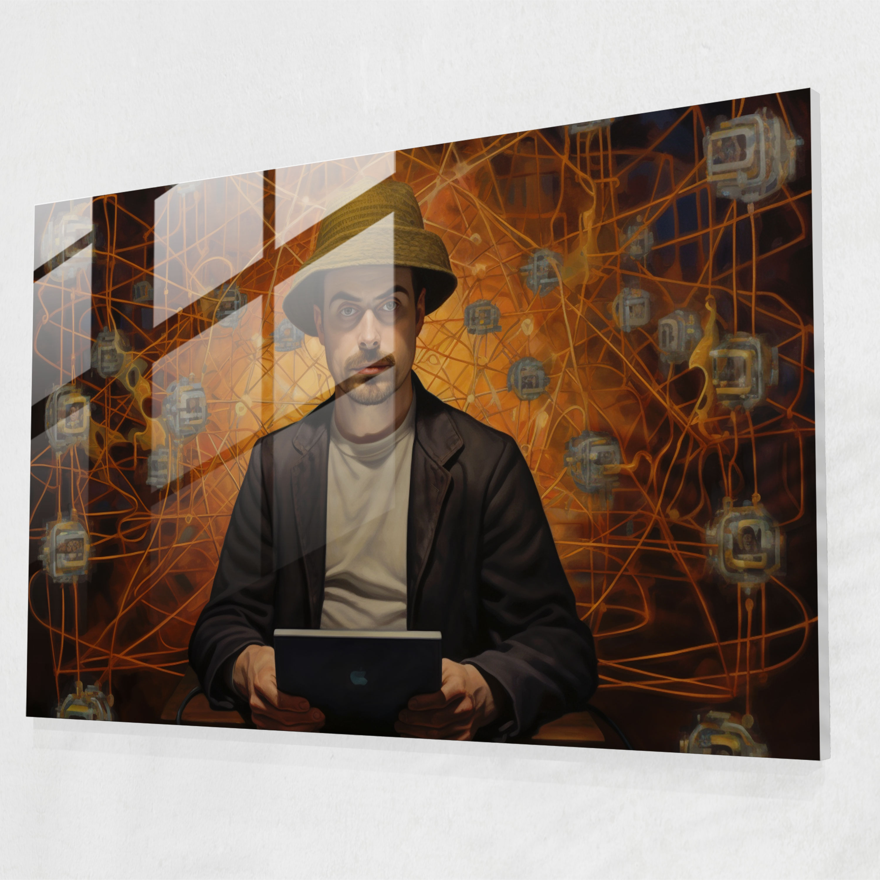 Blockchain Wall Decoration - Blockchain, Realistic Oil Painting, Essence Of Blockchain Pioneers, Glass Art