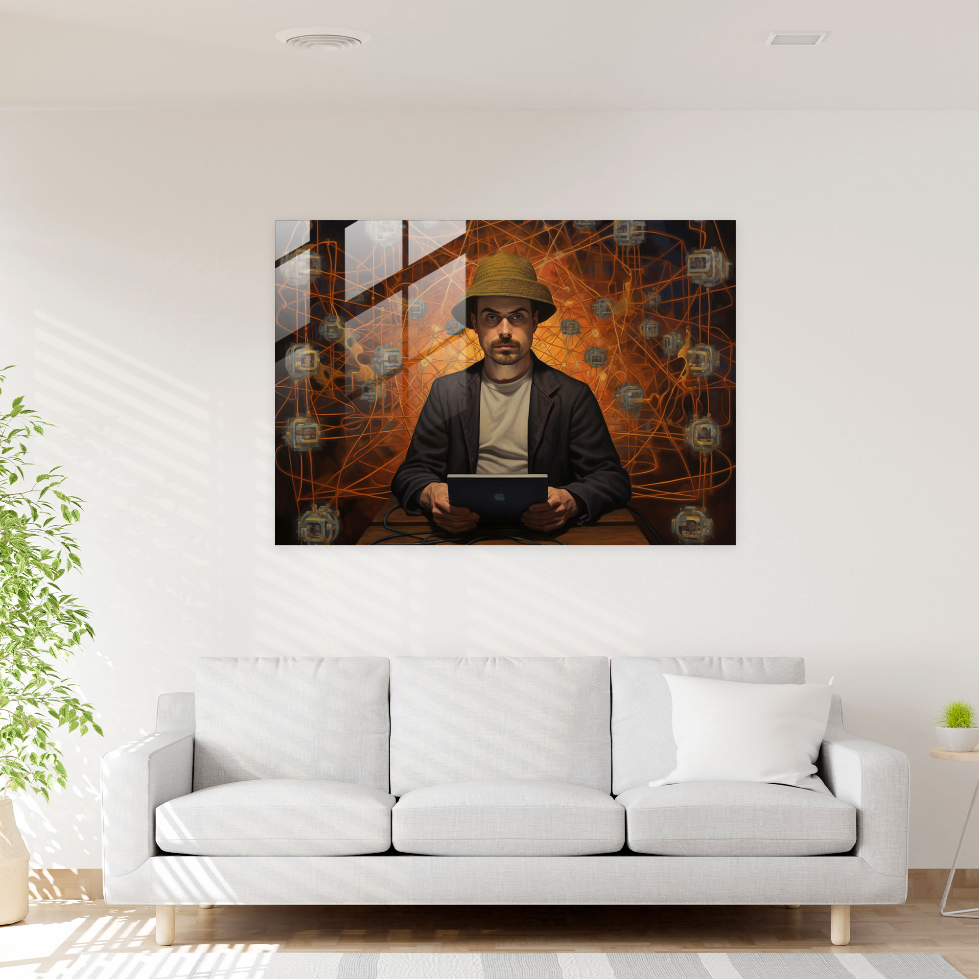 Blockchain Wall Decoration - Blockchain, Realistic Oil Painting, Essence Of Blockchain Pioneers, Glass Art