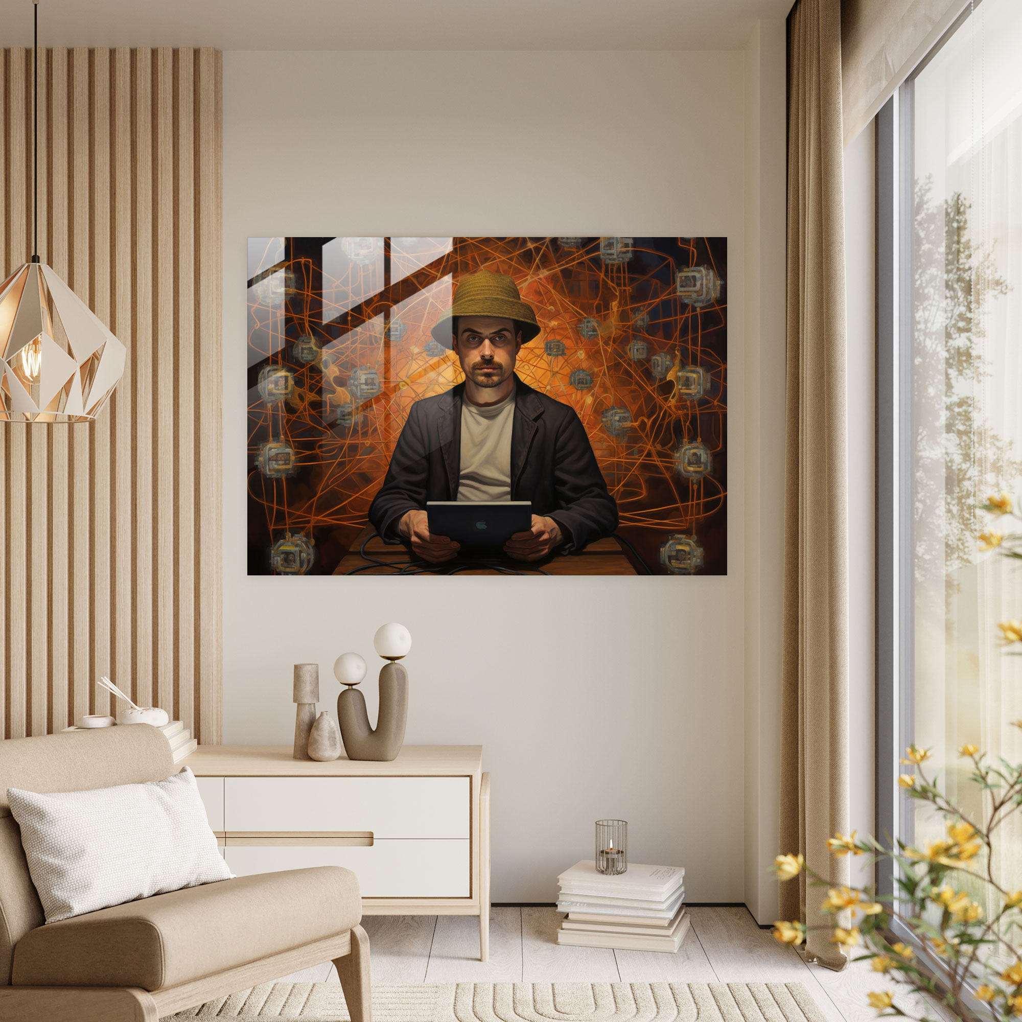 Blockchain Wall Decoration - Blockchain, Realistic Oil Painting, Essence Of Blockchain Pioneers, Glass Art