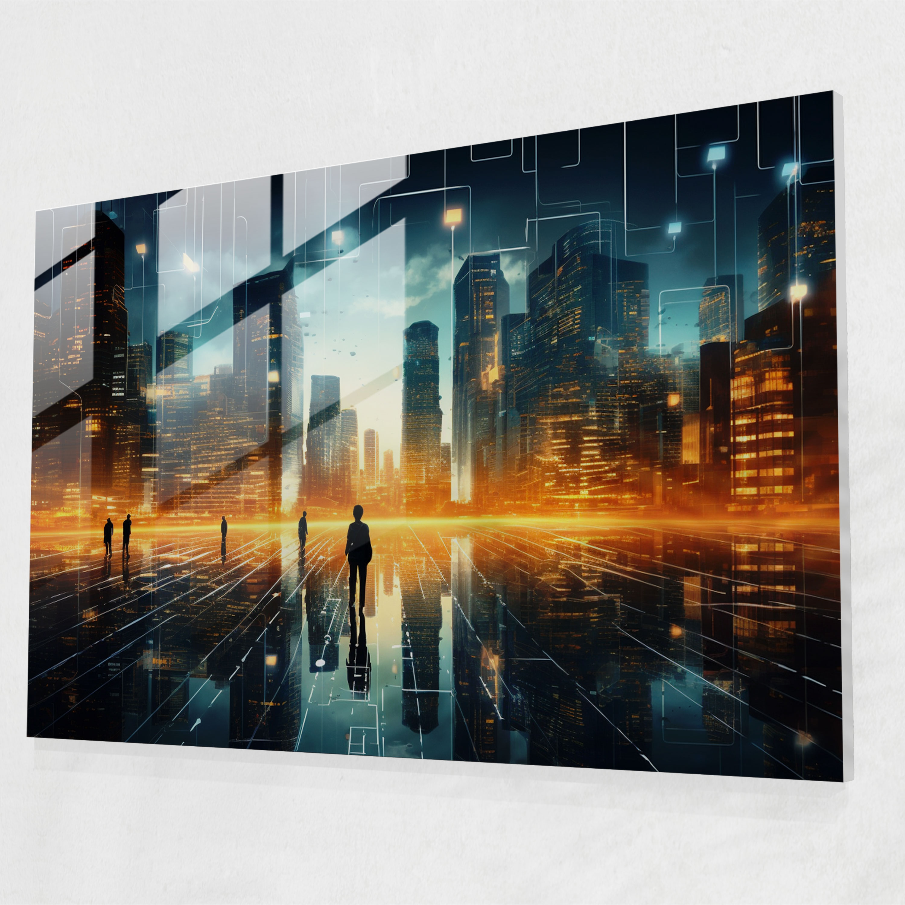 Blockchain Glass Wall Art - Blockchain, Cityscape, Wall Decoration, Modern Art