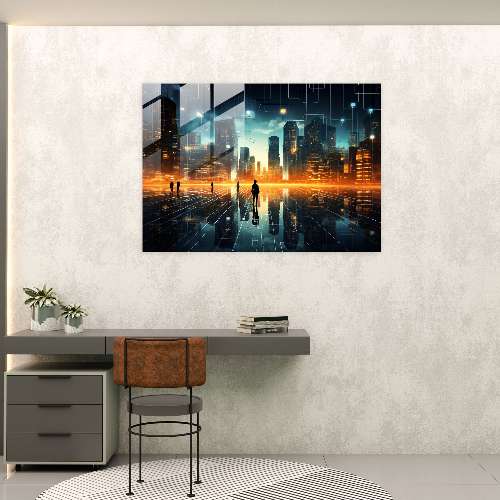 Blockchain Glass Wall Art - Blockchain, Cityscape, Wall Decoration, Modern Art