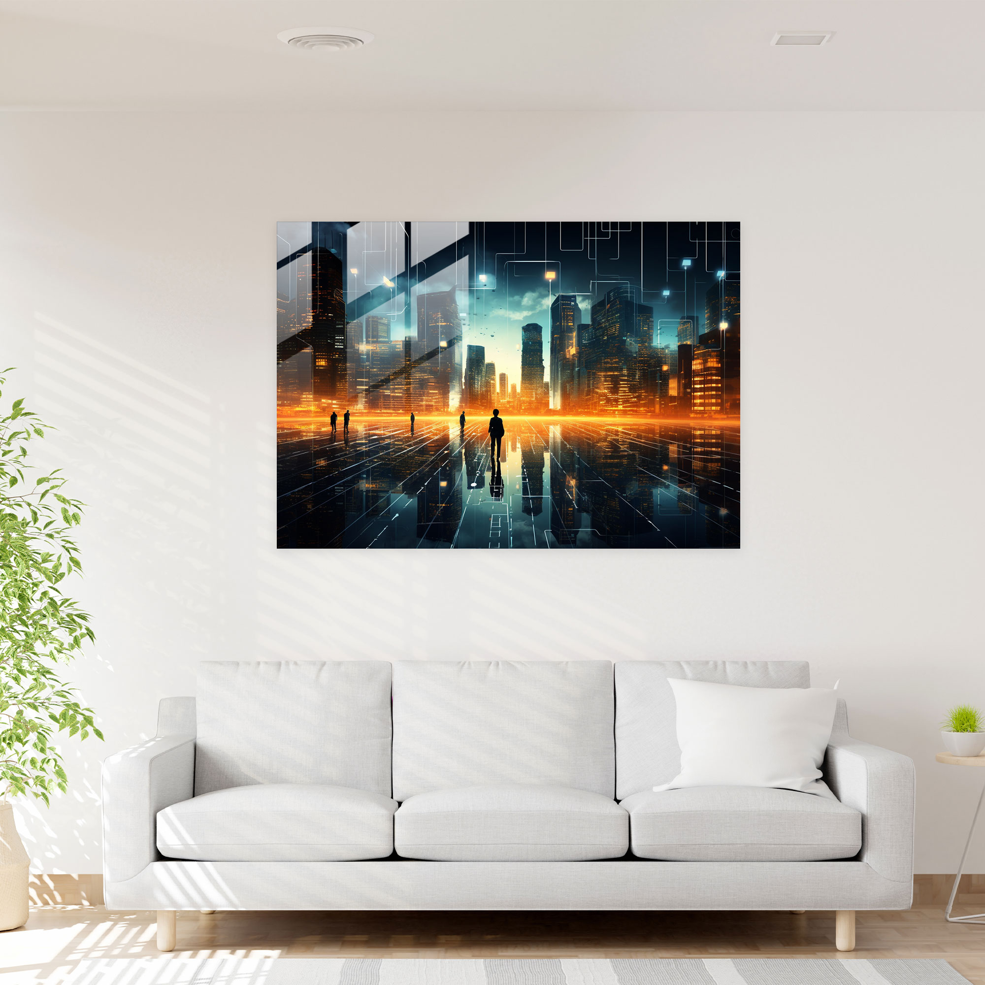Blockchain Glass Wall Art - Blockchain, Cityscape, Wall Decoration, Modern Art