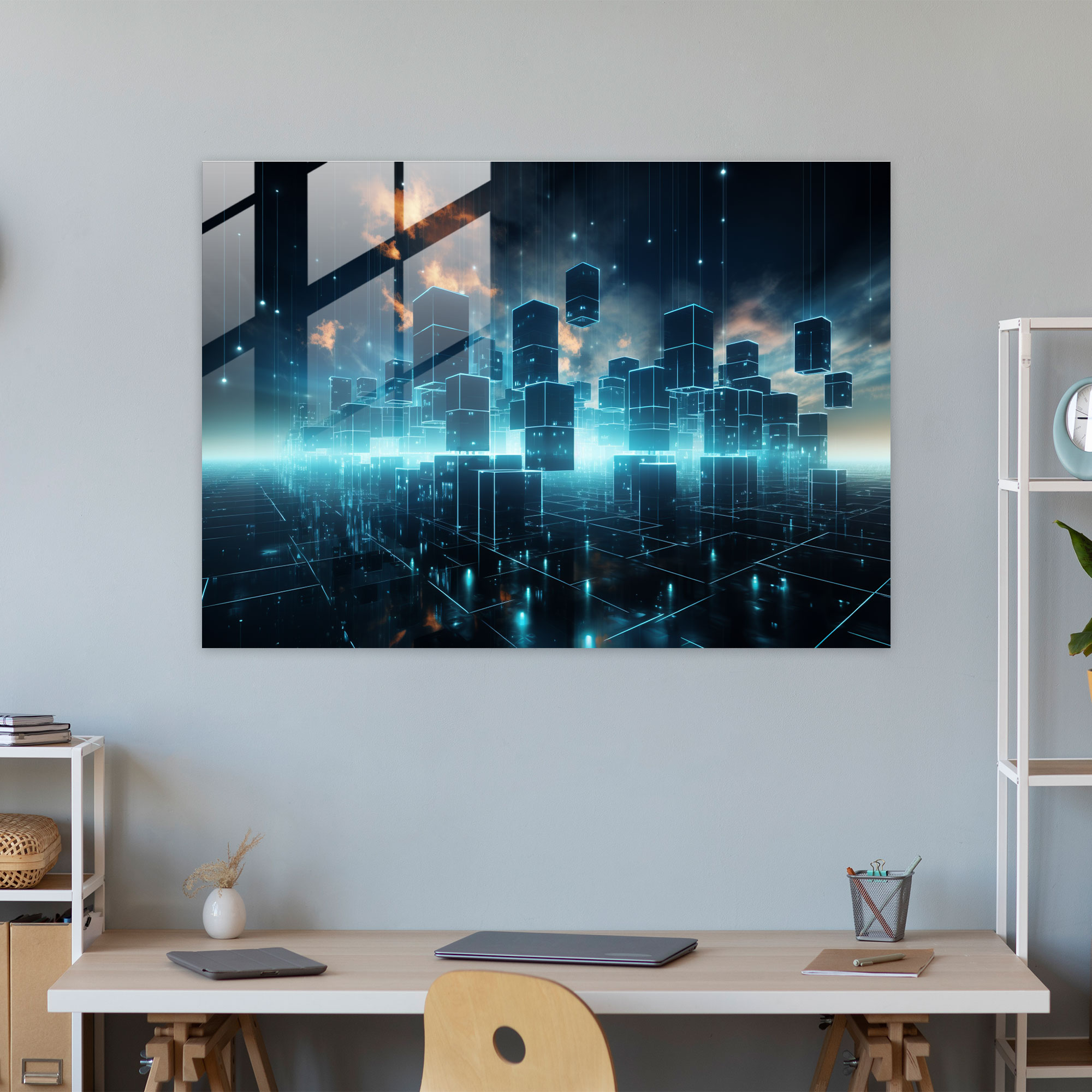 Blockchain Glass Wall Art - Blockchain, Wall Decoration, Futuristic Digital Artwork, Blockchain Glass Wall Art