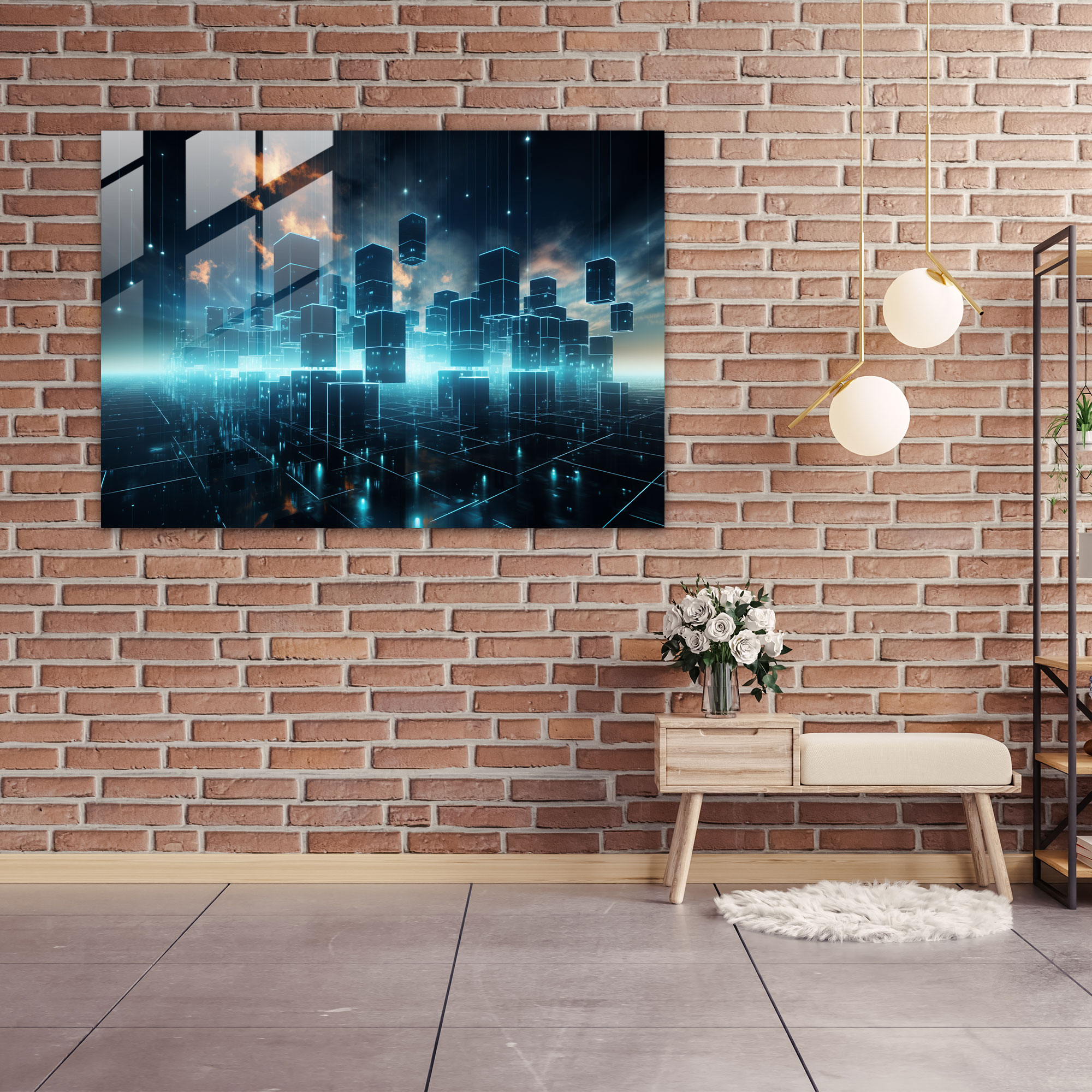 Blockchain Glass Wall Art - Blockchain, Wall Decoration, Futuristic Digital Artwork, Blockchain Glass Wall Art