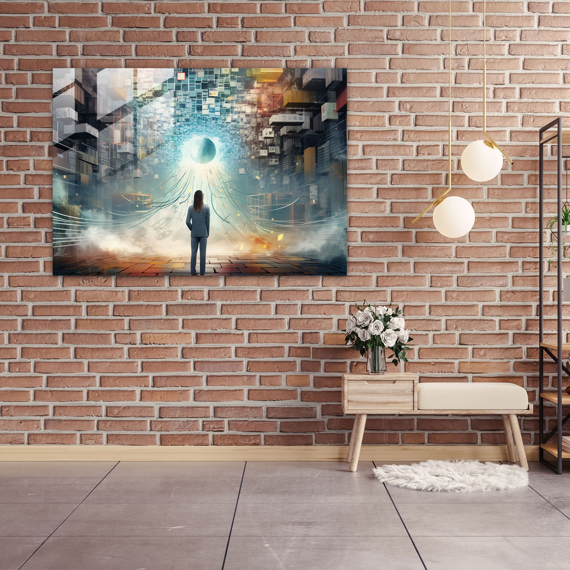 Blockchain Cam Sanatı - Duvar Dekorasyonu Modern Sanat Ev Dekorasyonu