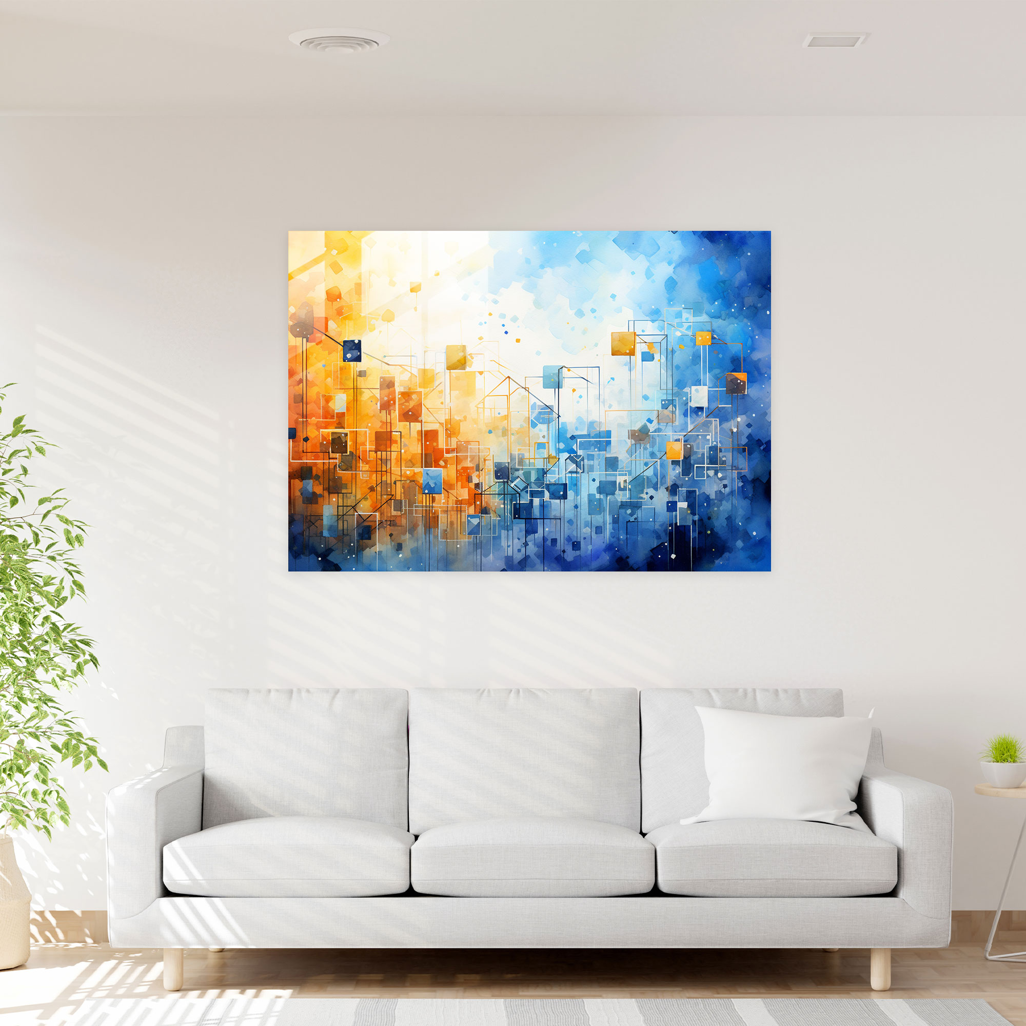 Blockchain Modern Art - Blockchain, Transparency, Glass Print, Impressionist Watercolor Painting