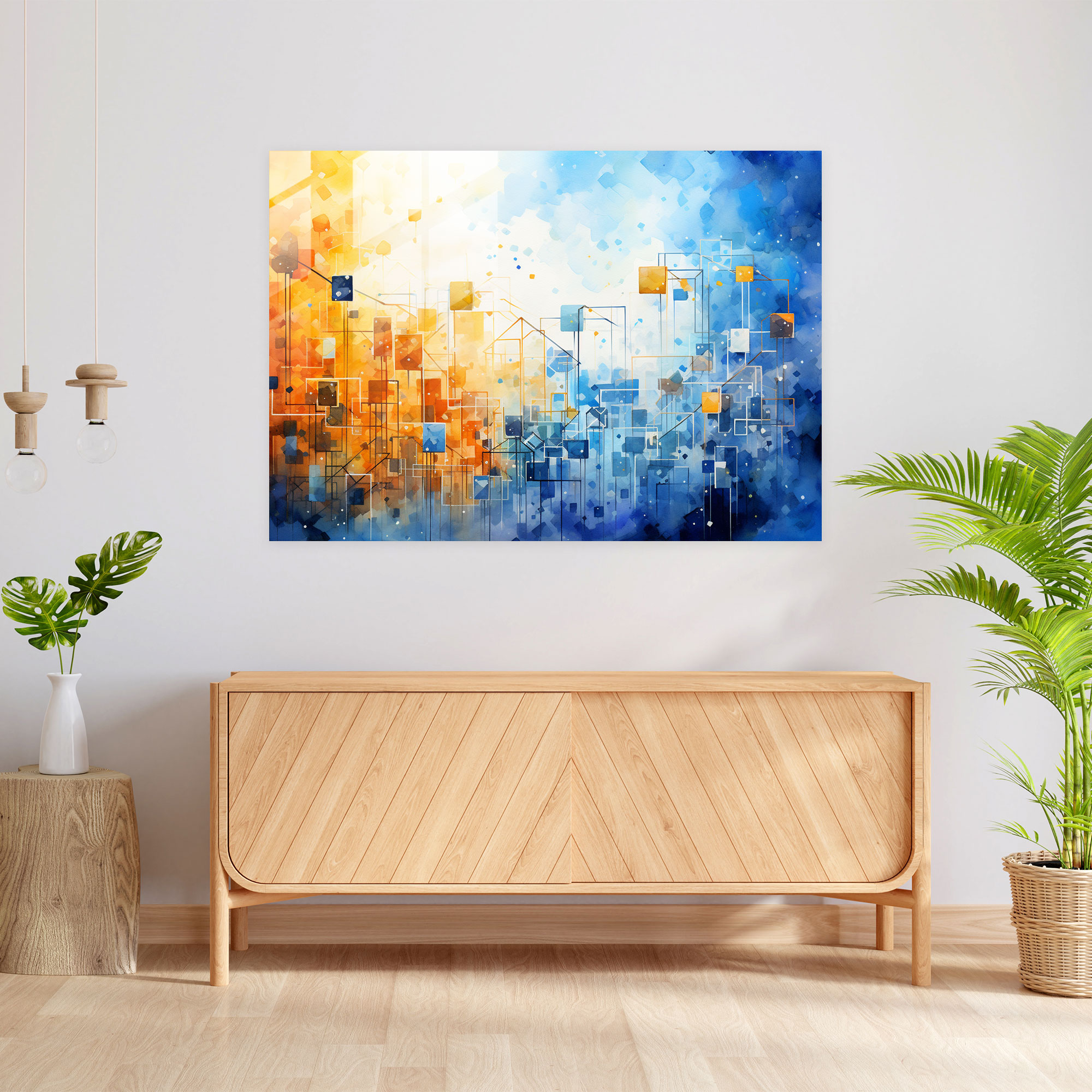 Blockchain Modern Art - Blockchain, Transparency, Glass Print, Impressionist Watercolor Painting