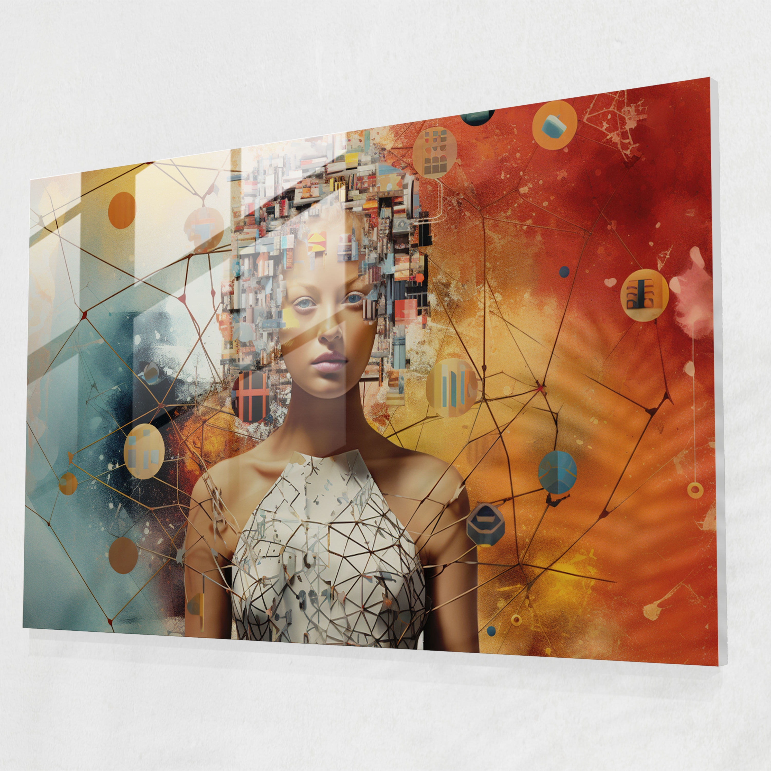 Blockchain Glass Wall Art - Blockchain, Blockchain Glass Wall Art, Glass Art, Contemporary Mixed Media Collage