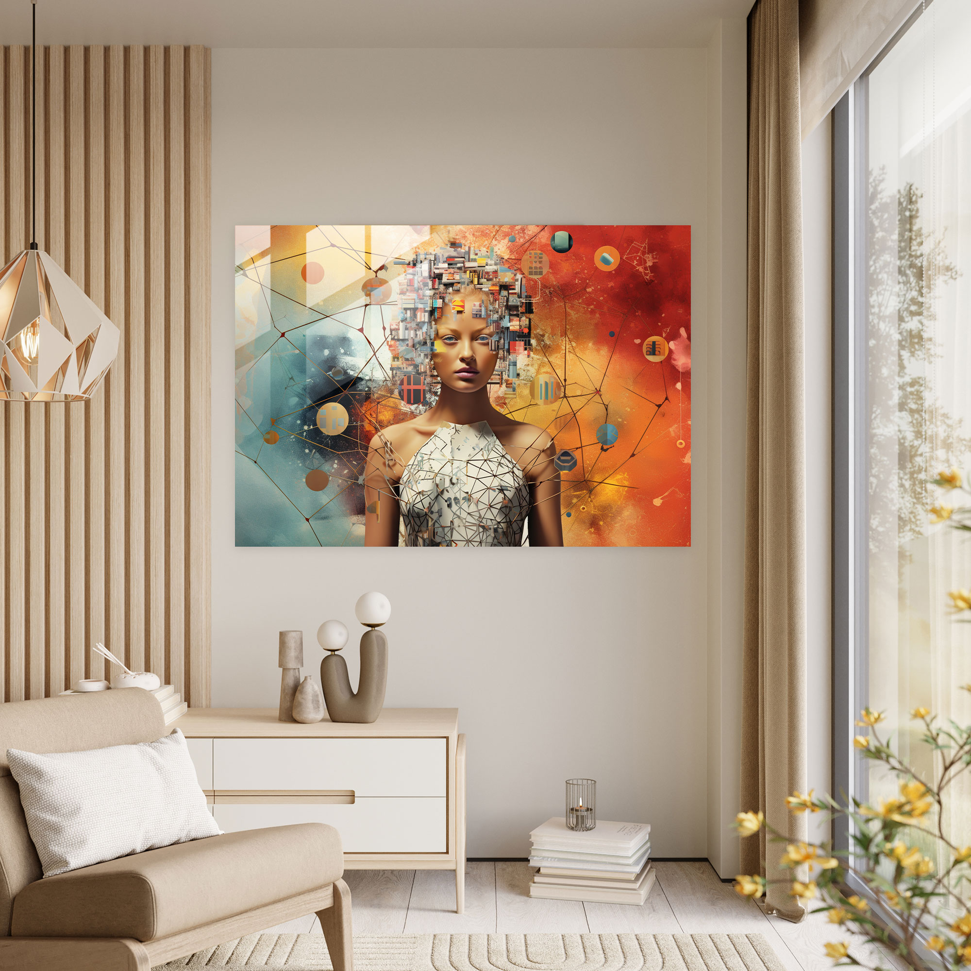 Blockchain Glass Wall Art - Blockchain, Blockchain Glass Wall Art, Glass Art, Contemporary Mixed Media Collage