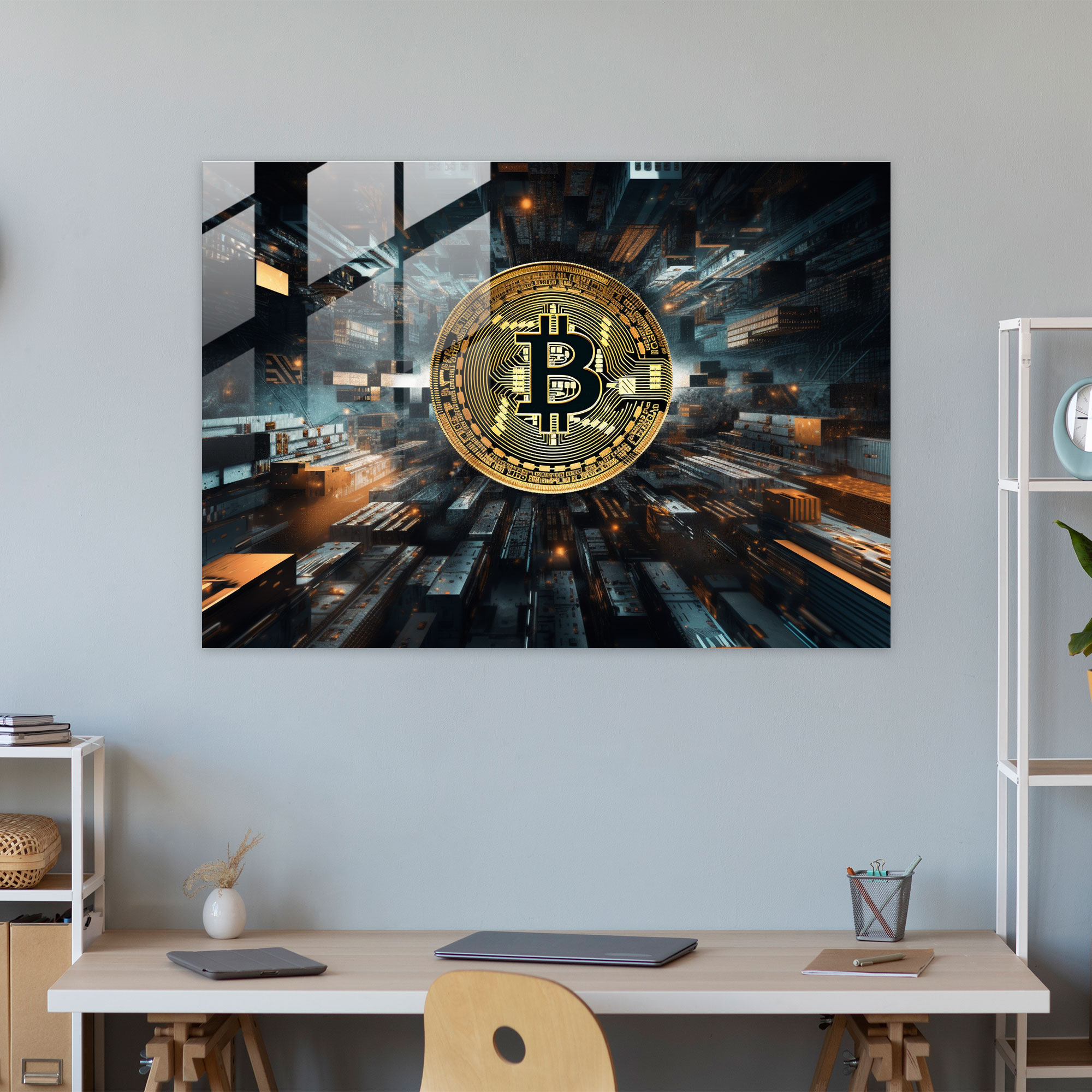 Blockchain Modern Sanat - Ev Dekorasyonu için Cam Tablo - Blockchain Temalı Görseller