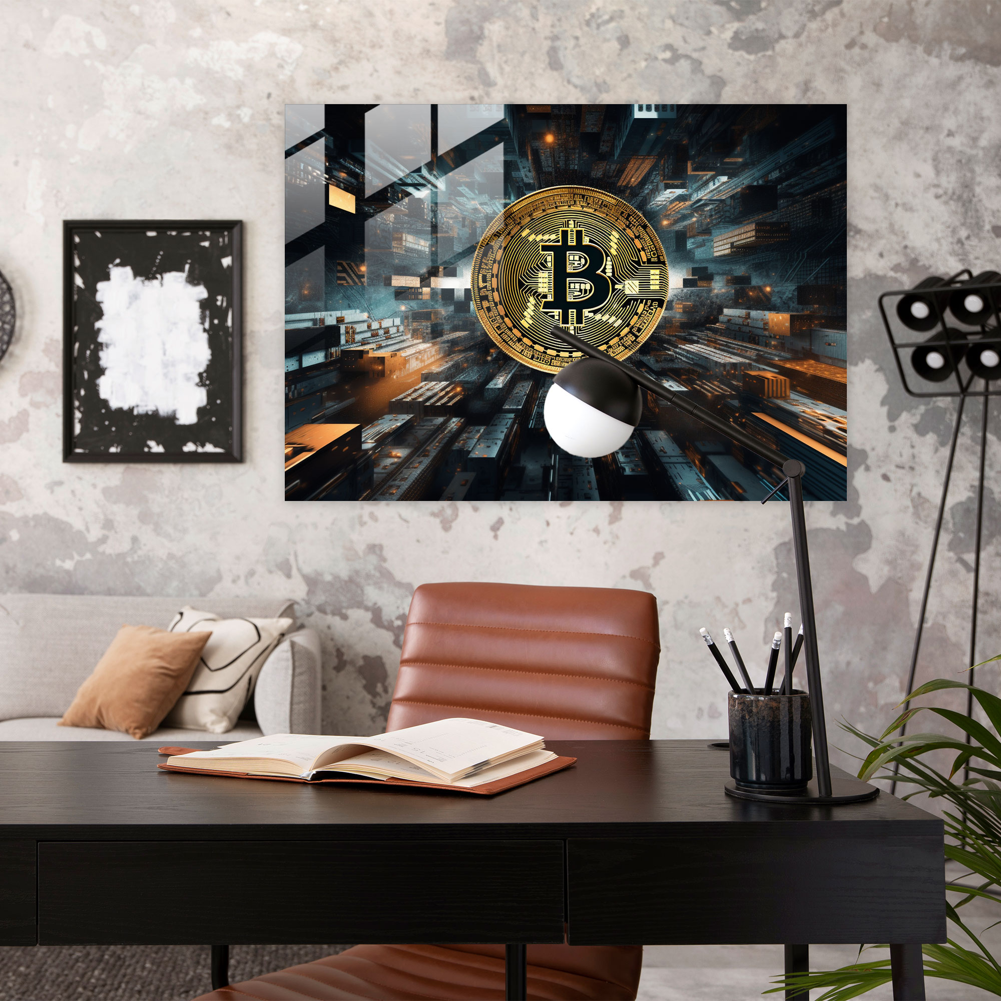 Blockchain Modern Sanat - Ev Dekorasyonu için Cam Tablo - Blockchain Temalı Görseller