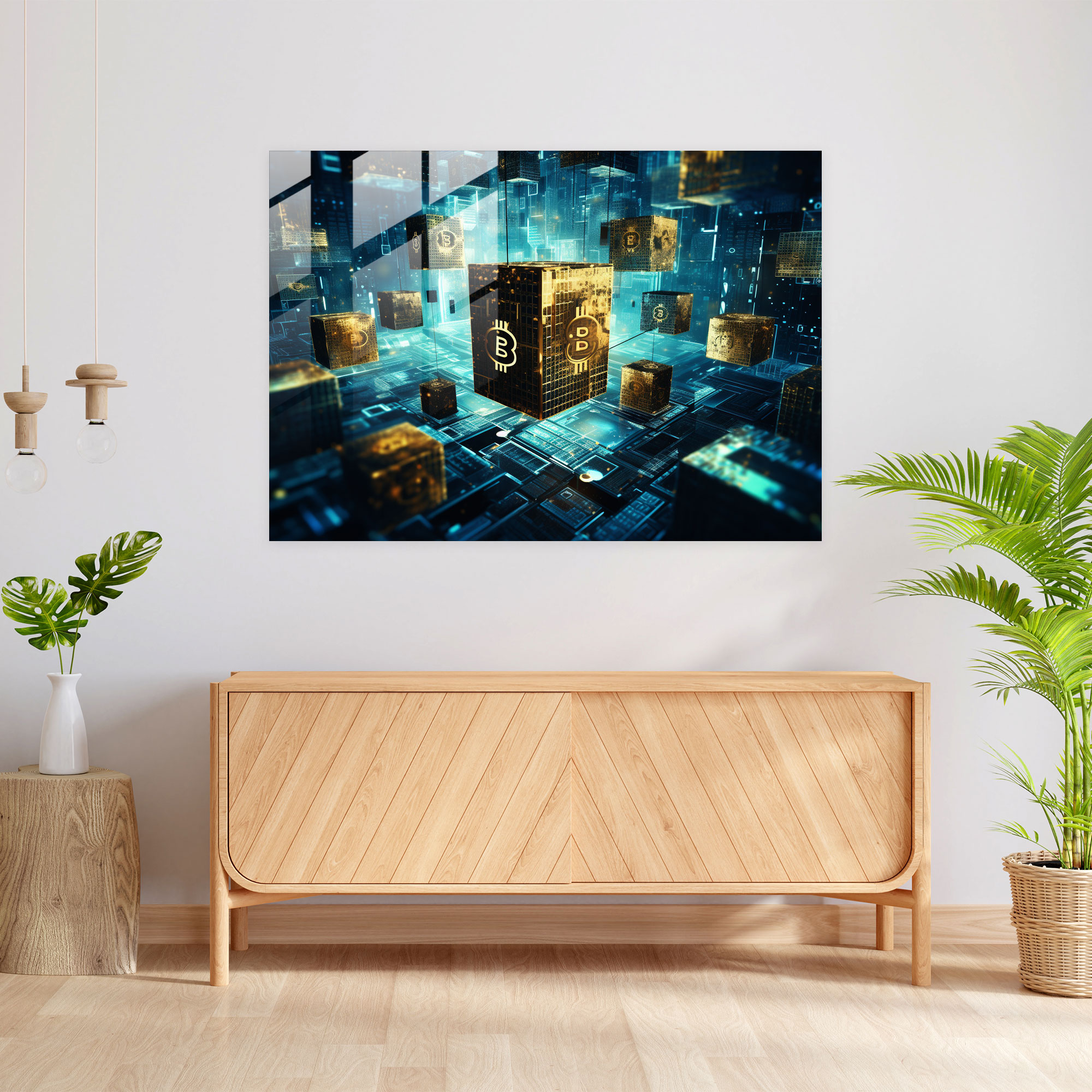 Blockchain Glass Print - Blockchain, Glass Print, Cryptocurrency Logos, Encrypted Codes