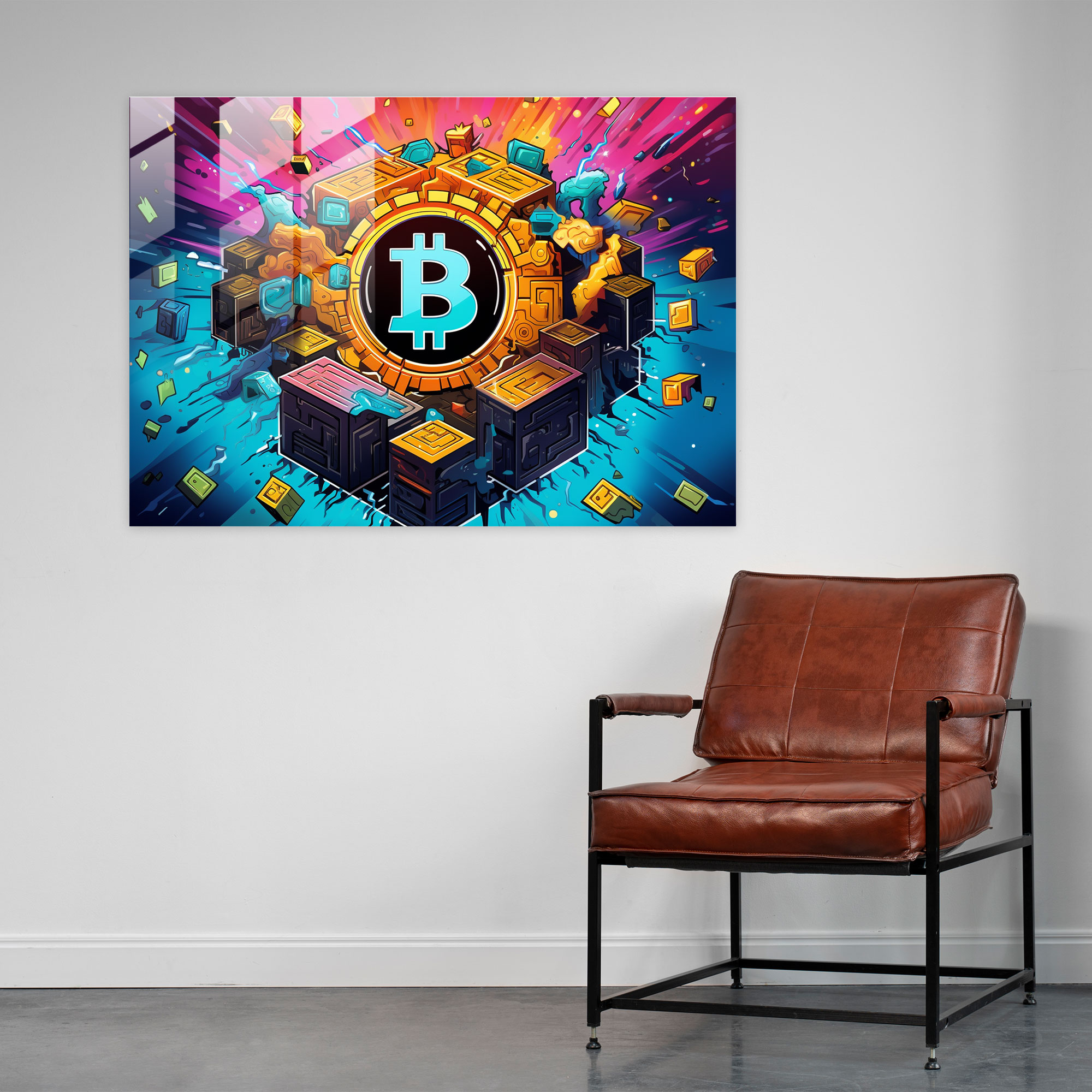 Blockchain Cam Tablo - Blockchain Temalı Cam Duvar Sanatı Blockchain Unsurları Modern Sanat