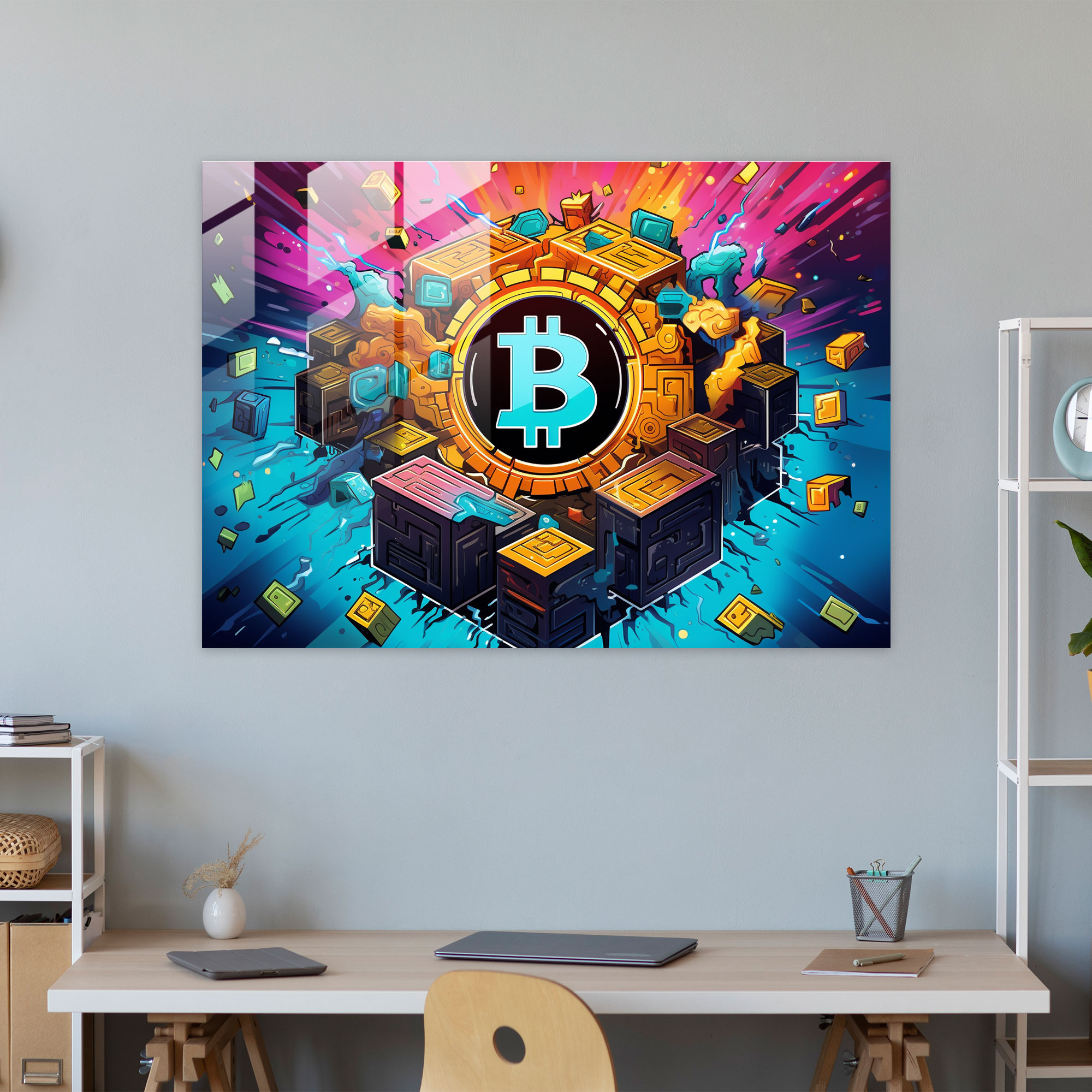 Blockchain Cam Tablo - Blockchain Temalı Cam Duvar Sanatı Blockchain Unsurları Modern Sanat