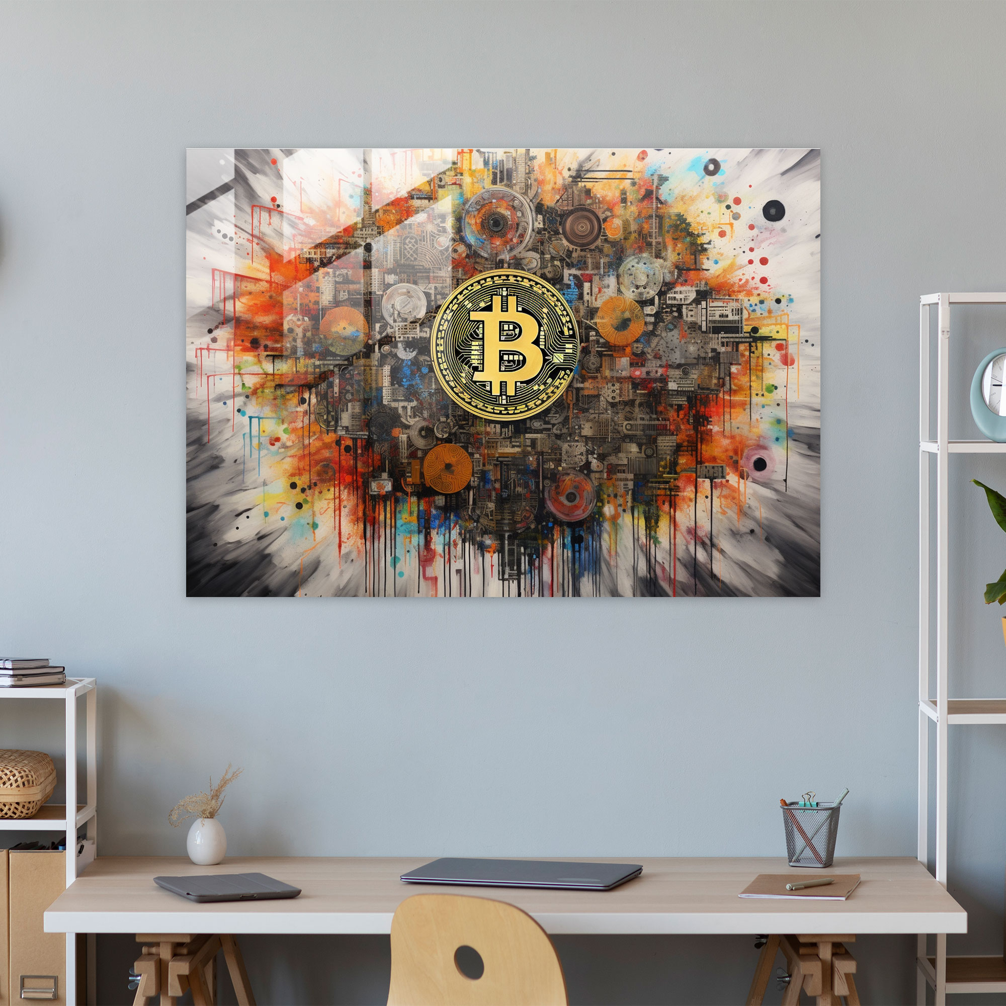 Blockchain Cam Duvar Sanatı - Kanvas Tablo Blockchain Gücü Cam Sanatı