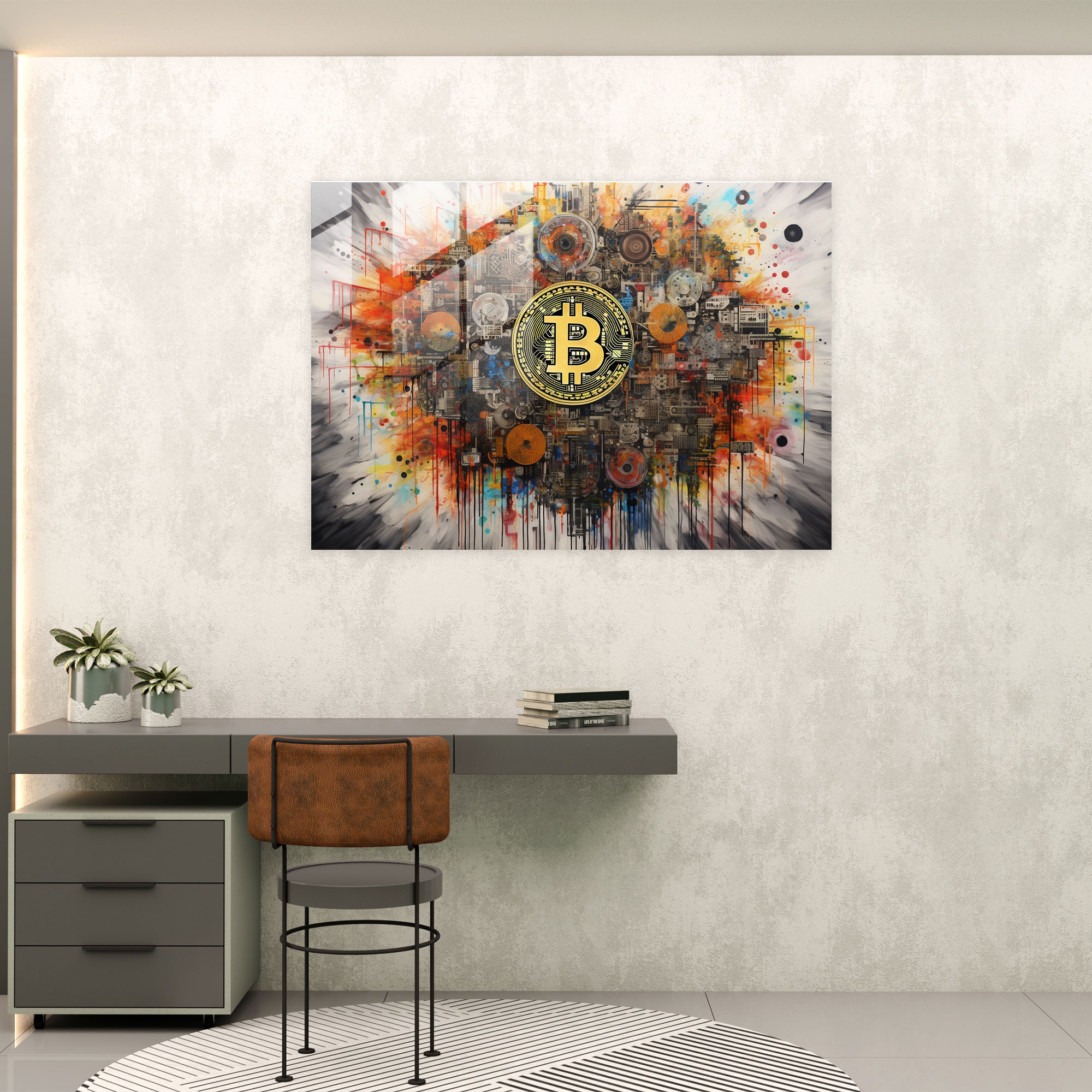 Blockchain Cam Duvar Sanatı - Kanvas Tablo Blockchain Gücü Cam Sanatı
