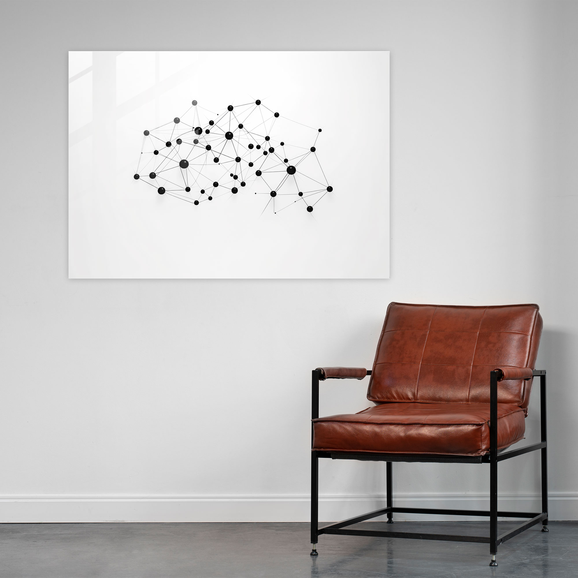 Blockchain Cam Tablo Sanatı - Karmaşıklık Kompleks Ağ Minimalist