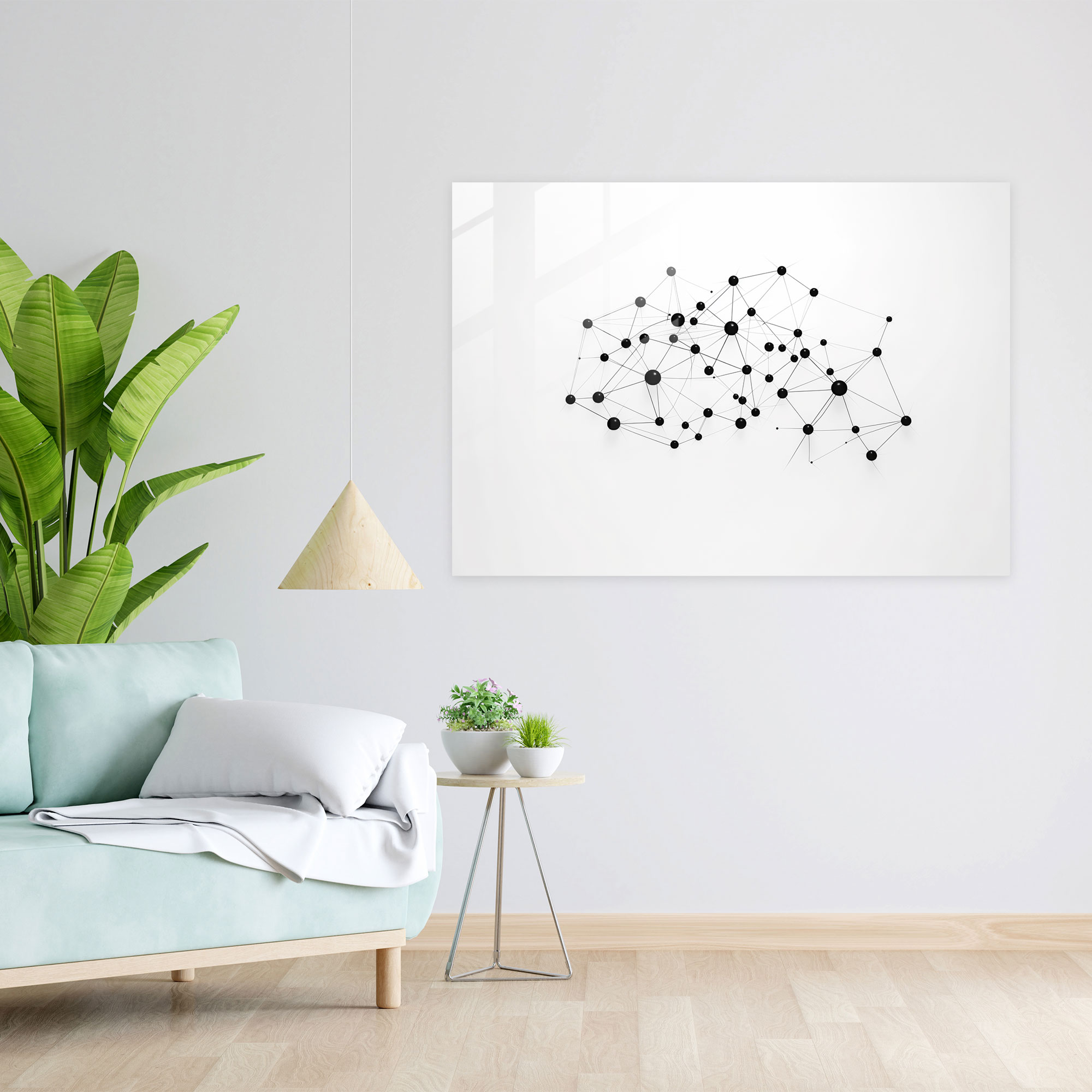 Blockchain Cam Tablo Sanatı - Karmaşıklık Kompleks Ağ Minimalist