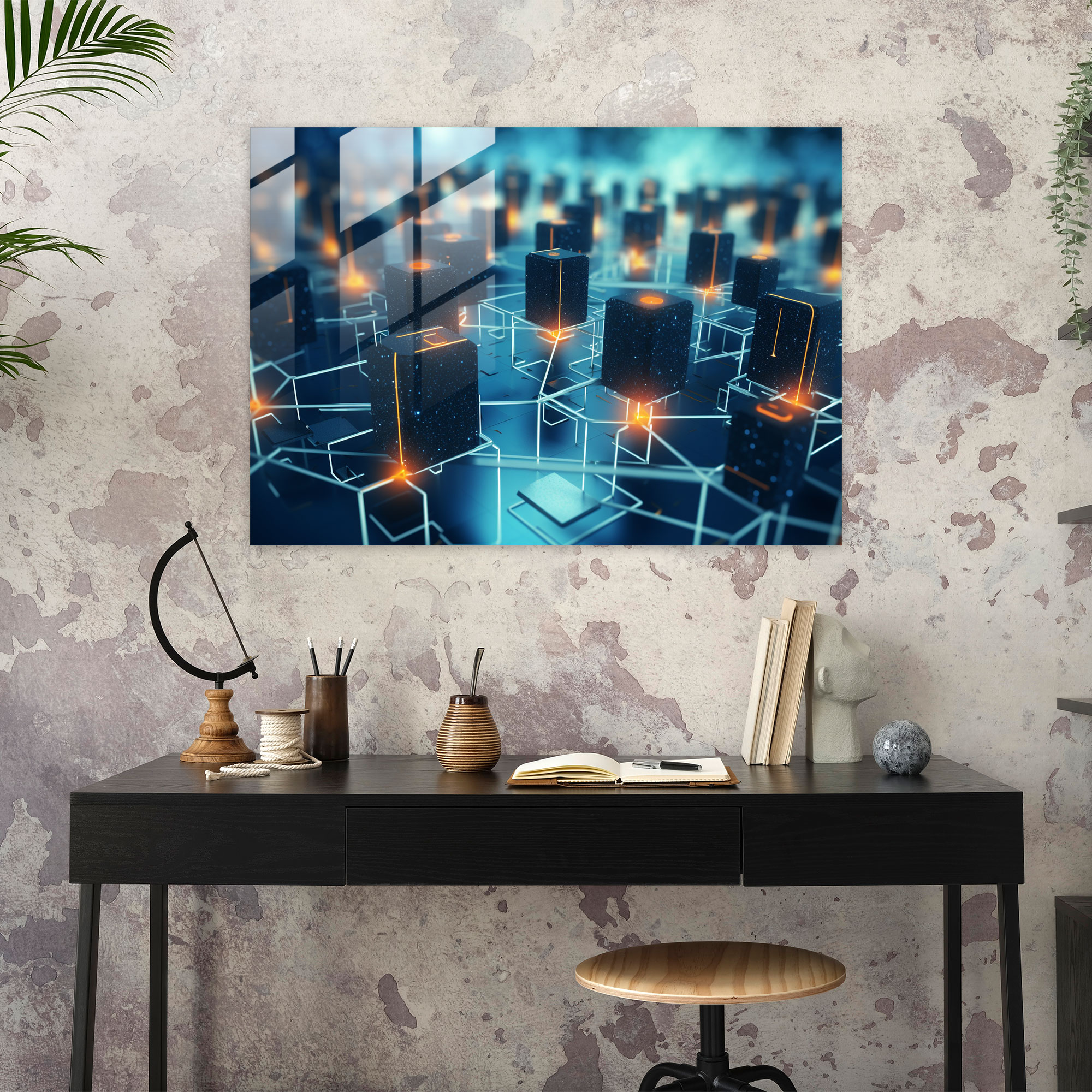 Blockchain Modern Art - Blockchain, Realistic 3D Rendering, Glass Art, Essence Of Blockchain