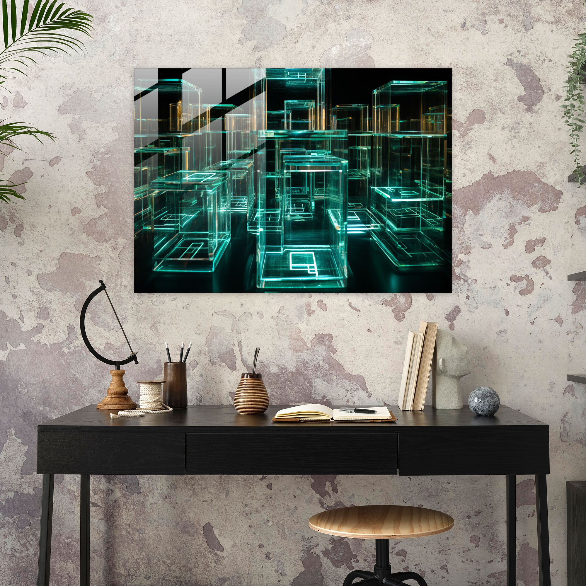 Blockchain Glass Wall Art - Blockchain, Blockchain, Connections, Contemporary Glass Artwork