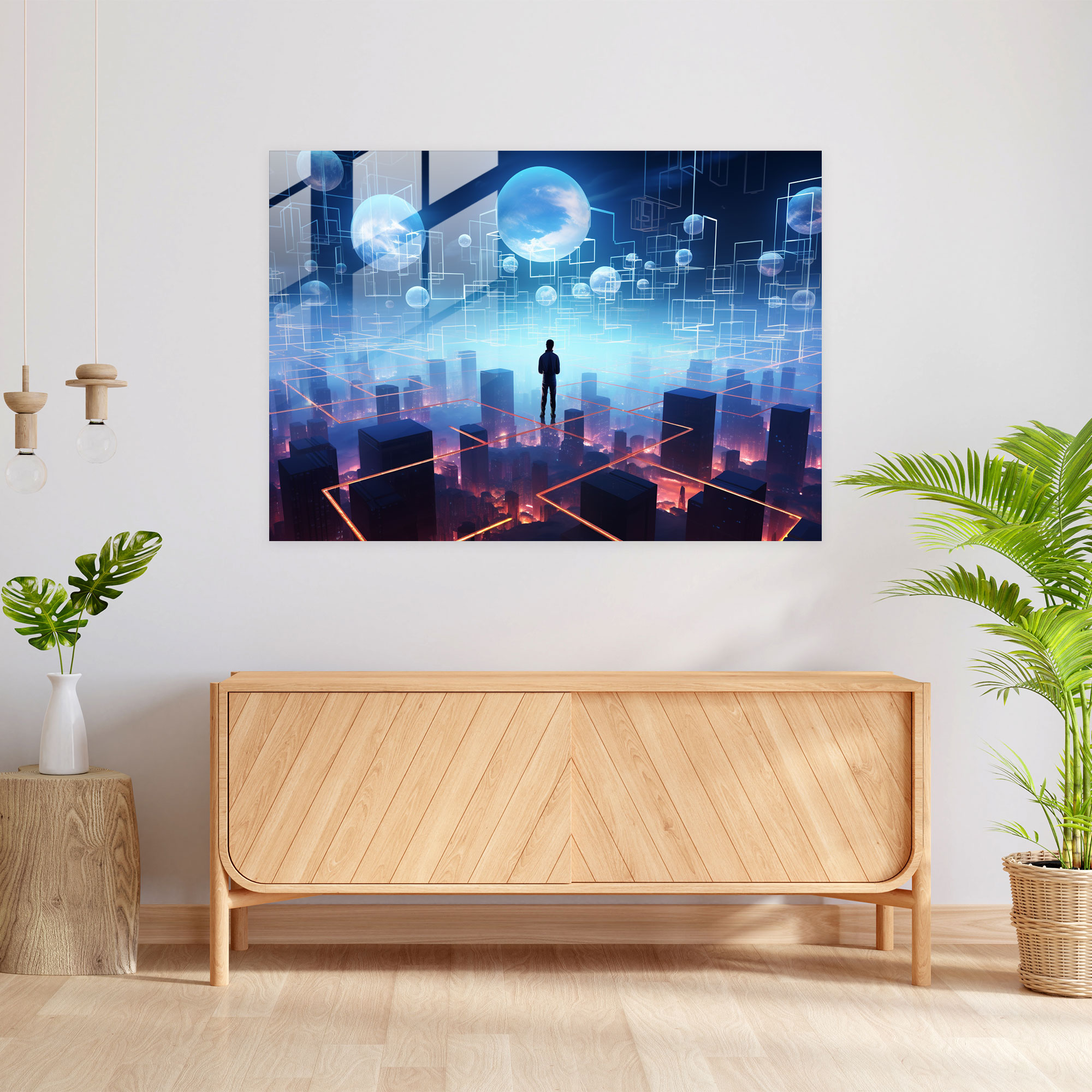 Blockchain Cam Tablo Sanatı - Ev Dekorasyonu Cam Duvar Sanatı Sanat