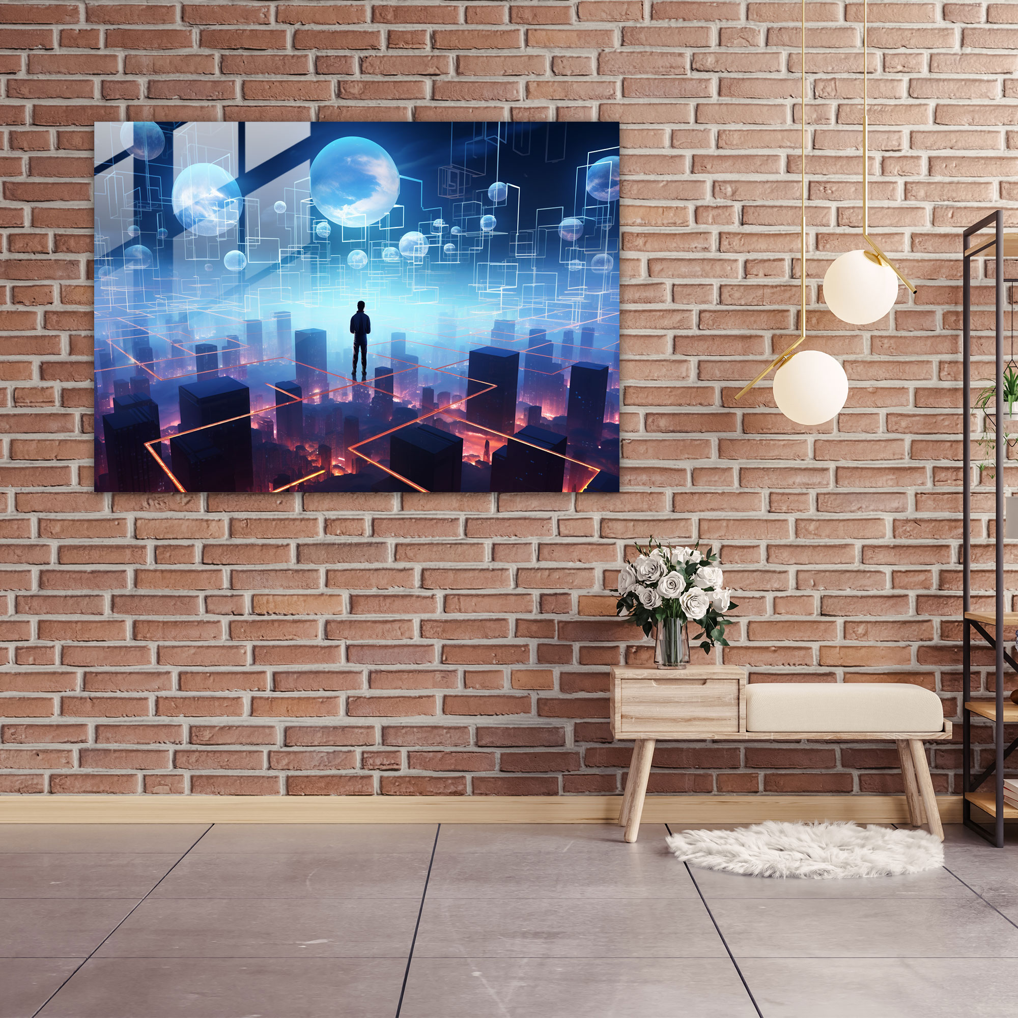 Blockchain Cam Tablo Sanatı - Ev Dekorasyonu Cam Duvar Sanatı Sanat