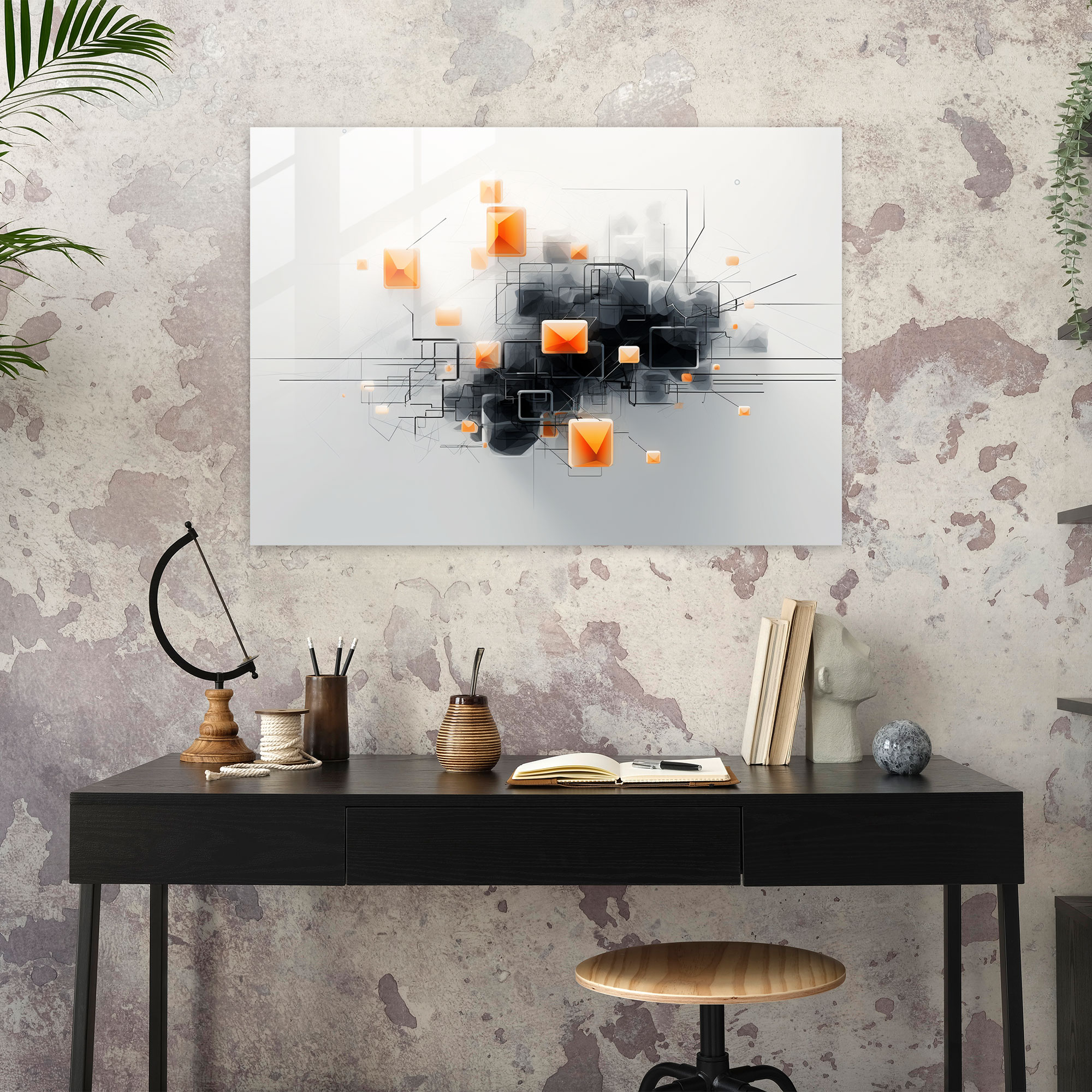 Blockchain Modern Art Print - Blockchain, Digital Painting, Monochromatic Color Scheme, Contemporary Decor