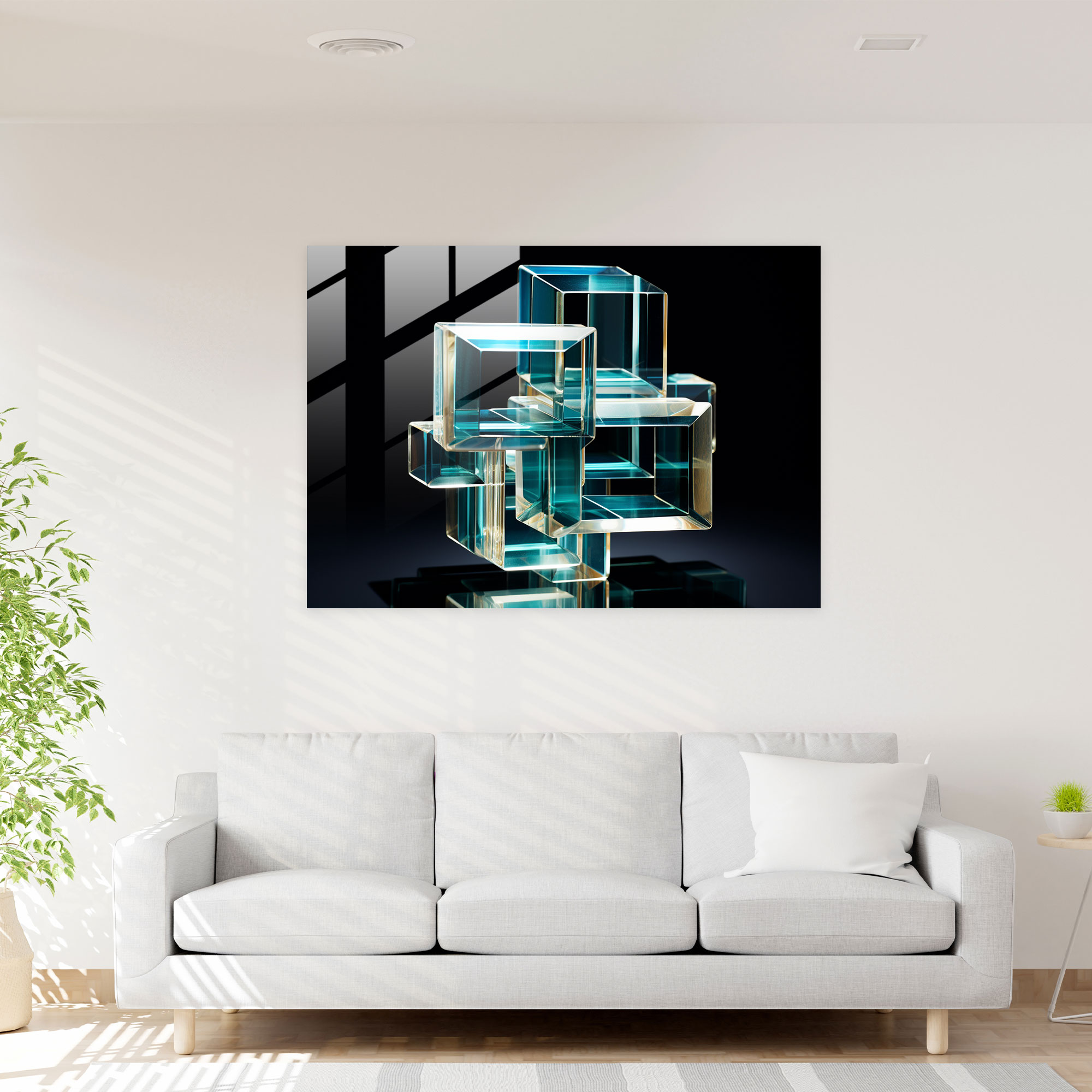Geometrik Blokzincir Cam Sanatı - Duvar Dekorasyonu Cam Tablo